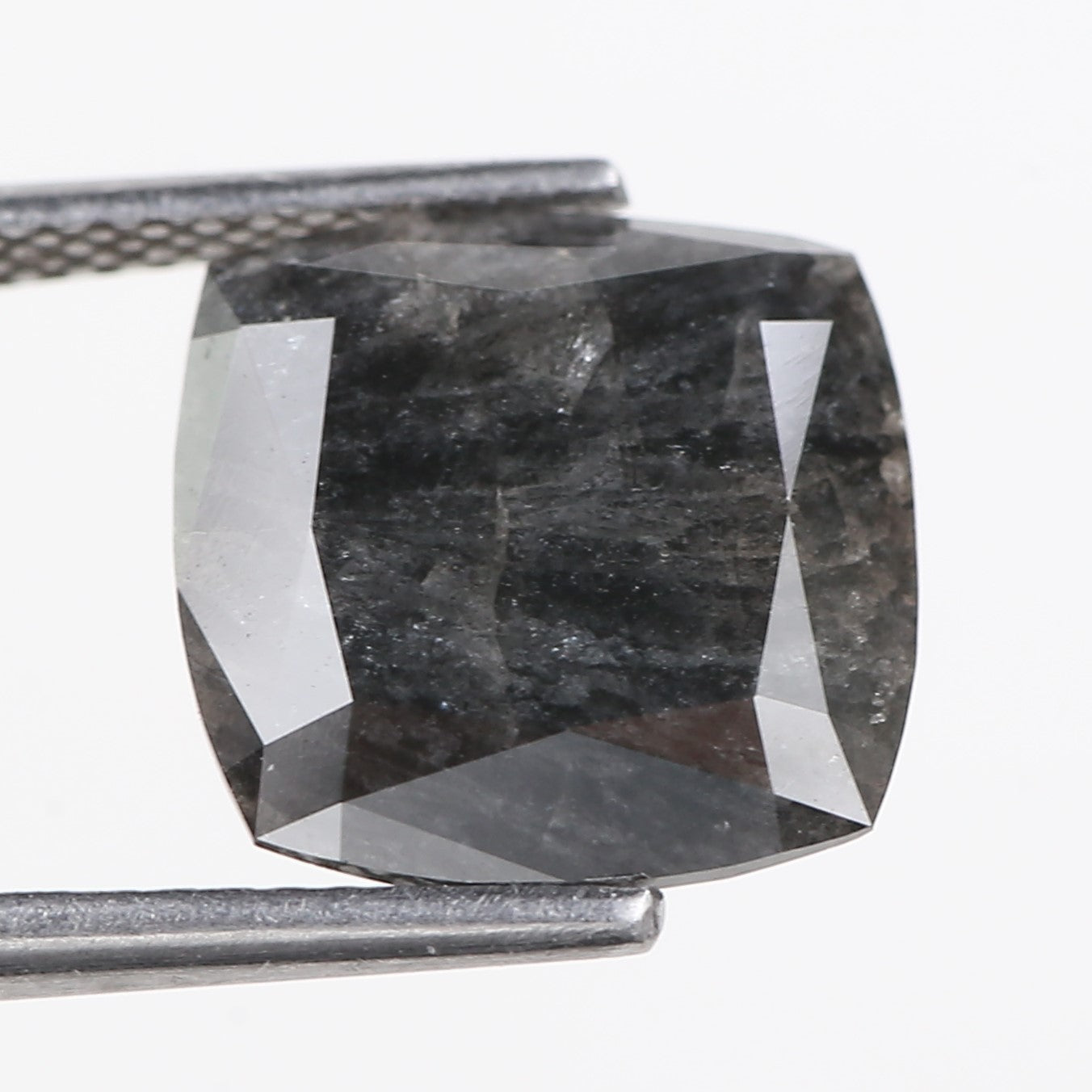 4.49 Carat Square Cushion Dark Gray Natural Salt and Pepper Diamond 11 MM