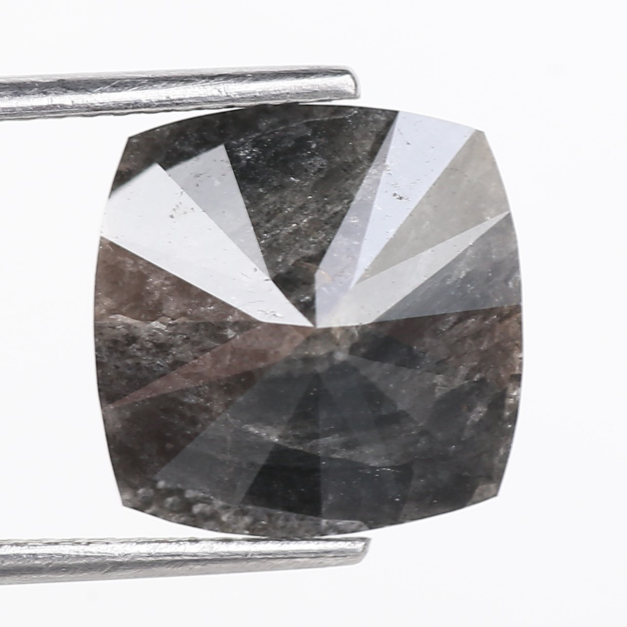 4.49 Carat Square Cushion Dark Gray Natural Salt and Pepper Diamond 11 MM