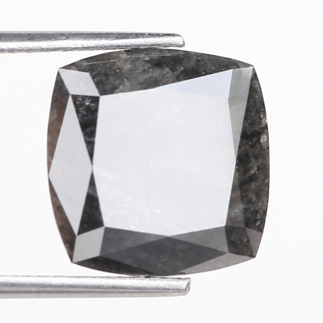 4.49 Carat Square Cushion Dark Gray Natural Salt and Pepper Diamond 11 MM