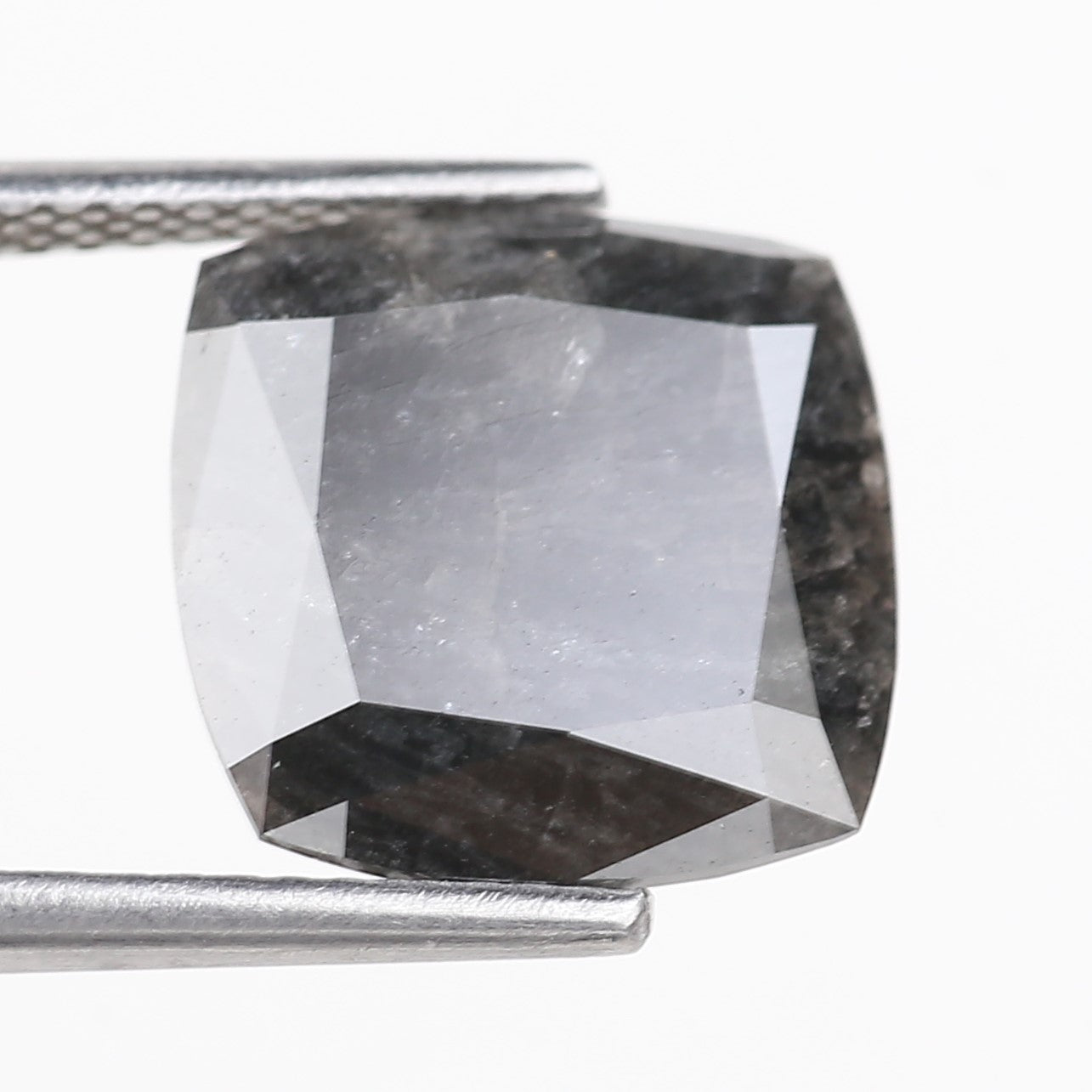 4.49 Carat Square Cushion Dark Gray Natural Salt and Pepper Diamond 11 MM