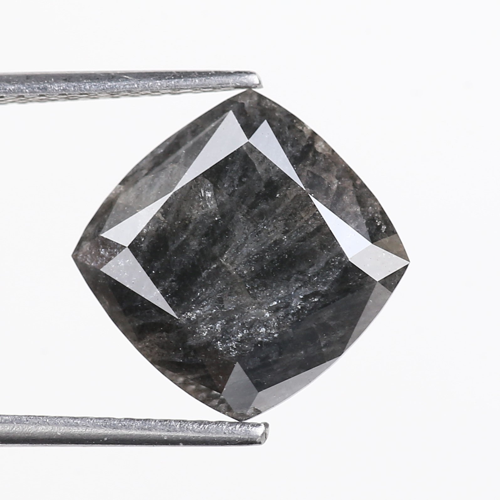 4.49 Carat Square Cushion Dark Gray Natural Salt and Pepper Diamond 11 MM