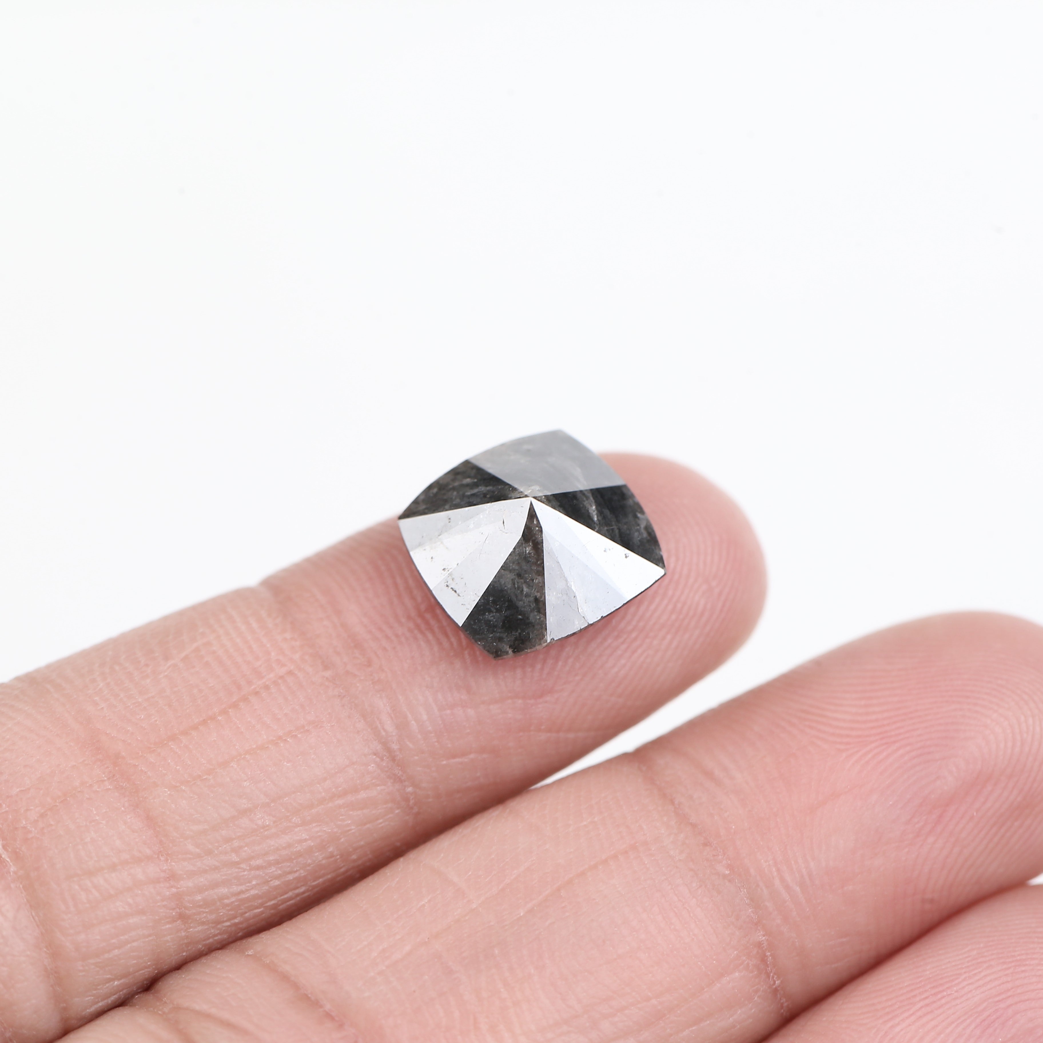 4.49 Carat Square Cushion Dark Gray Natural Salt and Pepper Diamond 11 MM