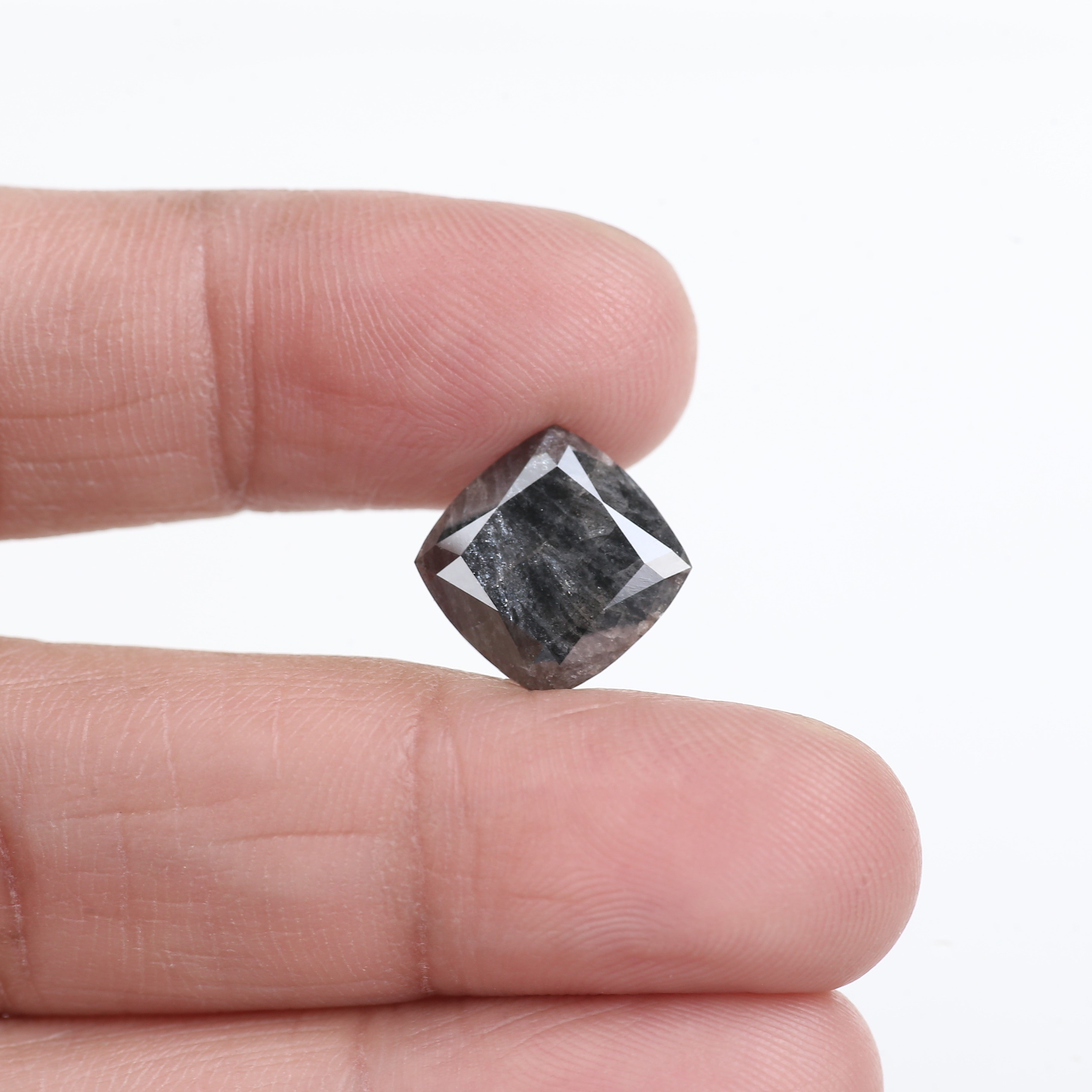 4.49 Carat Square Cushion Dark Gray Natural Salt and Pepper Diamond 11 MM