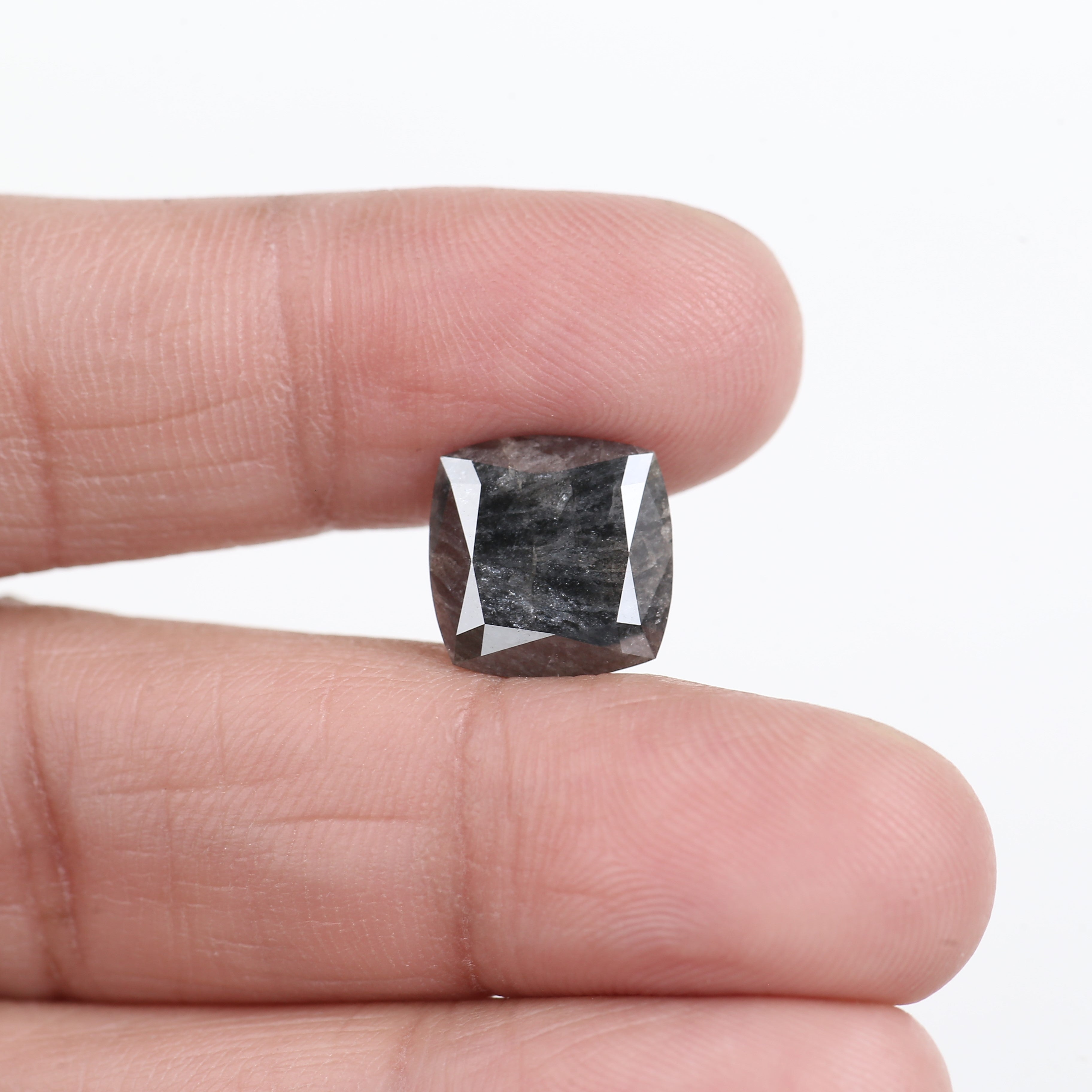 4.49 Carat Square Cushion Dark Gray Natural Salt and Pepper Diamond 11 MM