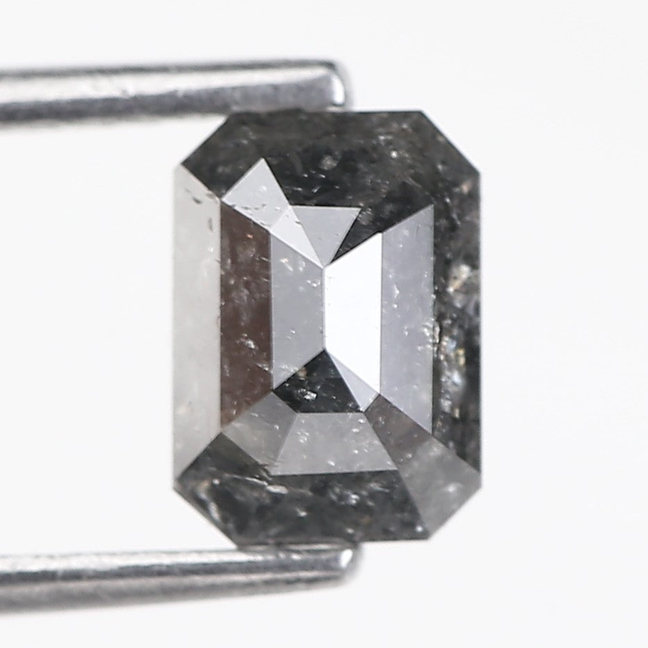 1.30 Carat Salt and Pepper Diamond Emerald Cut For Black Speckled Ring