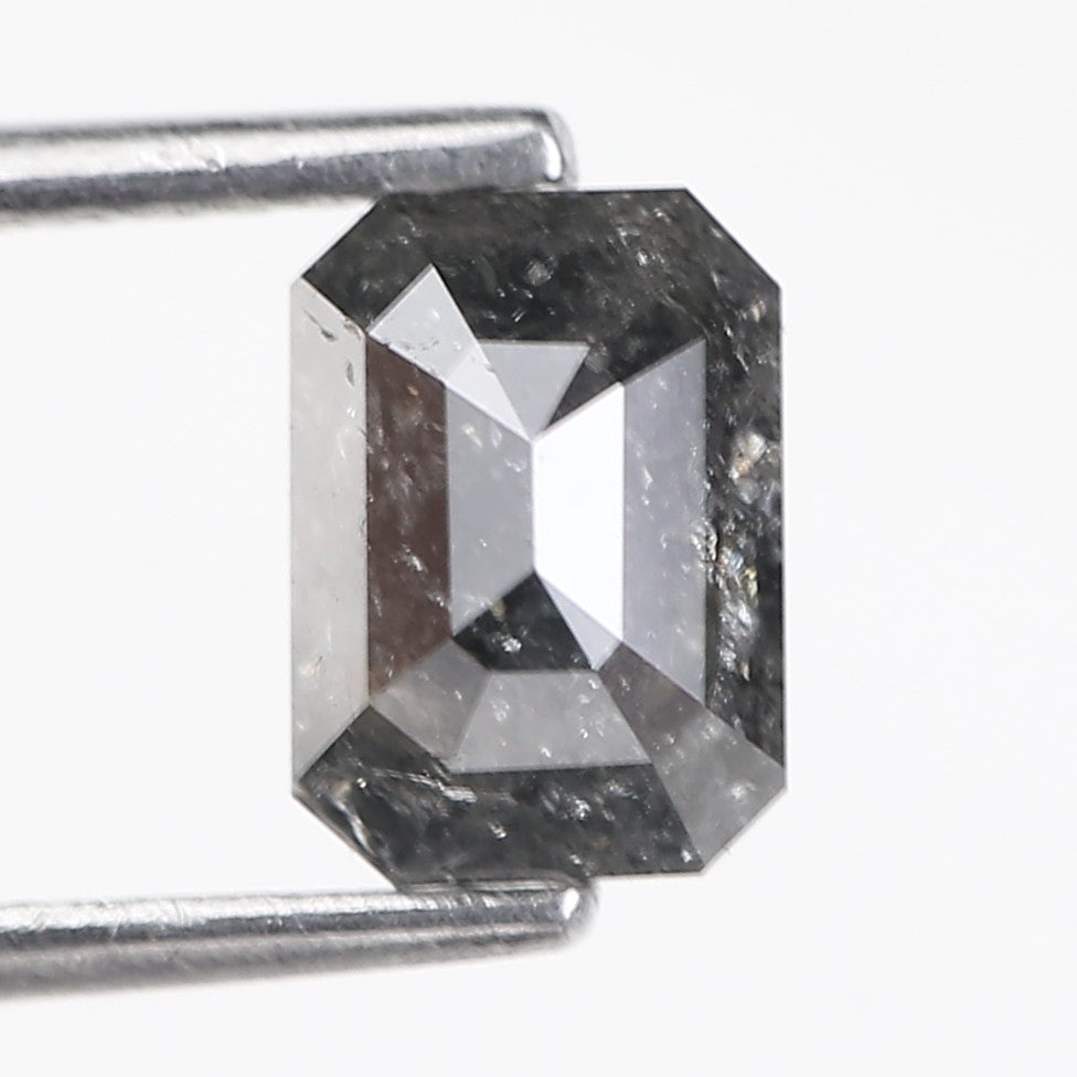 1.30 Carat Salt and Pepper Diamond Emerald Cut For Black Speckled Ring