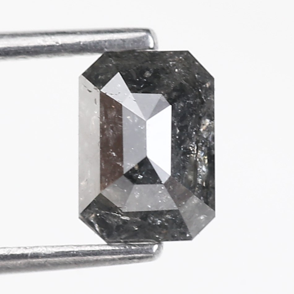 1.30 Carat Salt and Pepper Diamond Emerald Cut For Black Speckled Ring