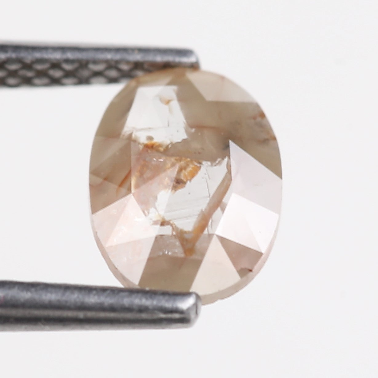 0.74 Carat Natural Orange Oval Salt and Pepper Rose Cut Diamond 7.60 MM