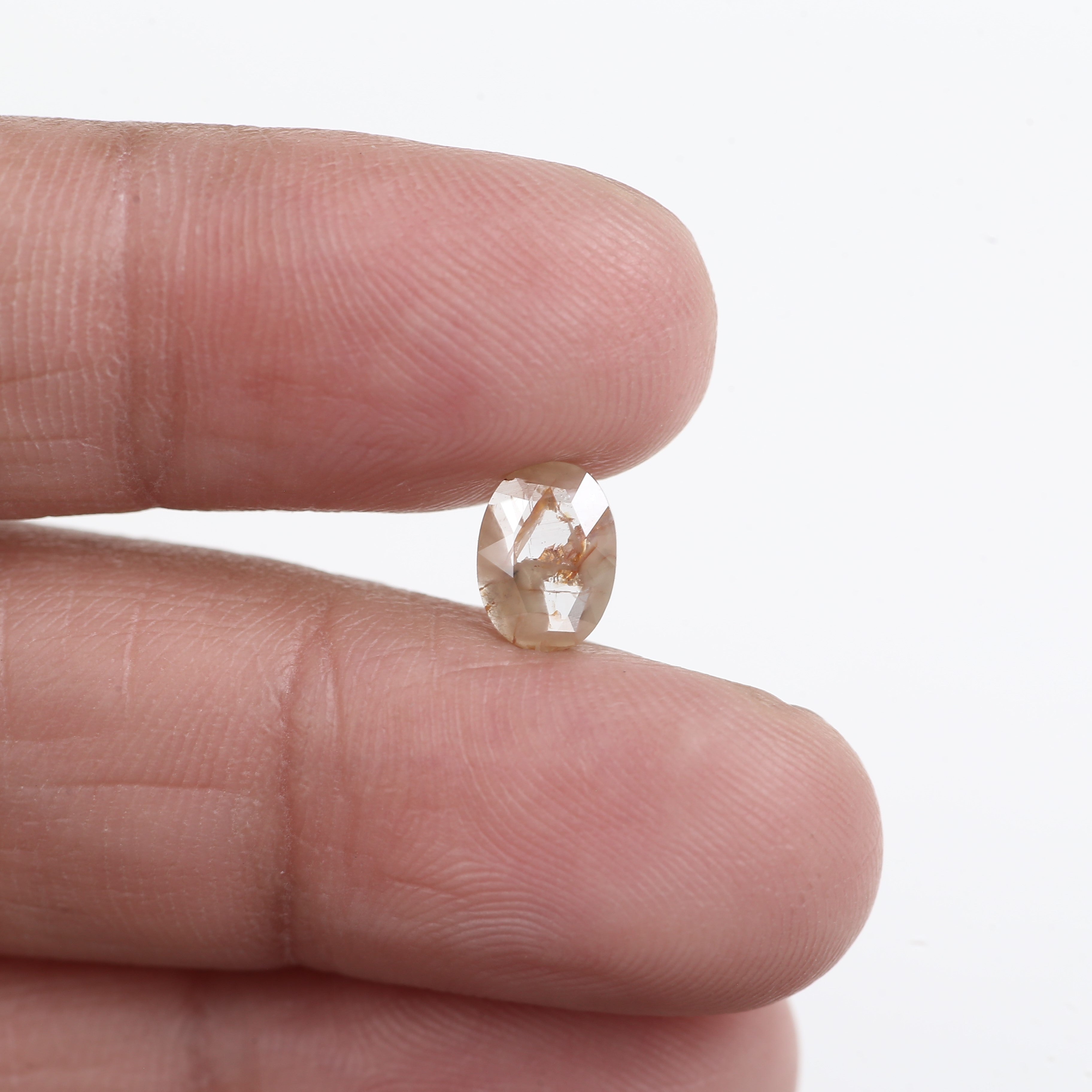 0.74 Carat Natural Orange Oval Salt and Pepper Rose Cut Diamond 7.60 MM