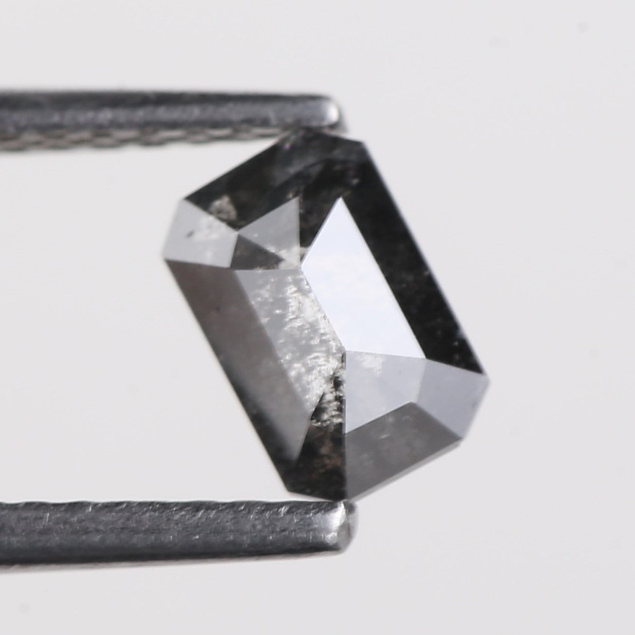 0.64 Carat Natural Fancy Black Emerald Cut Salt and Pepper Diamond 6 MM