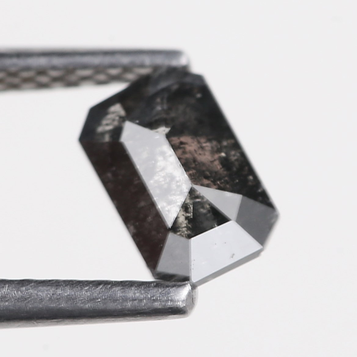 0.64 Carat Natural Fancy Black Emerald Cut Salt and Pepper Diamond 6 MM