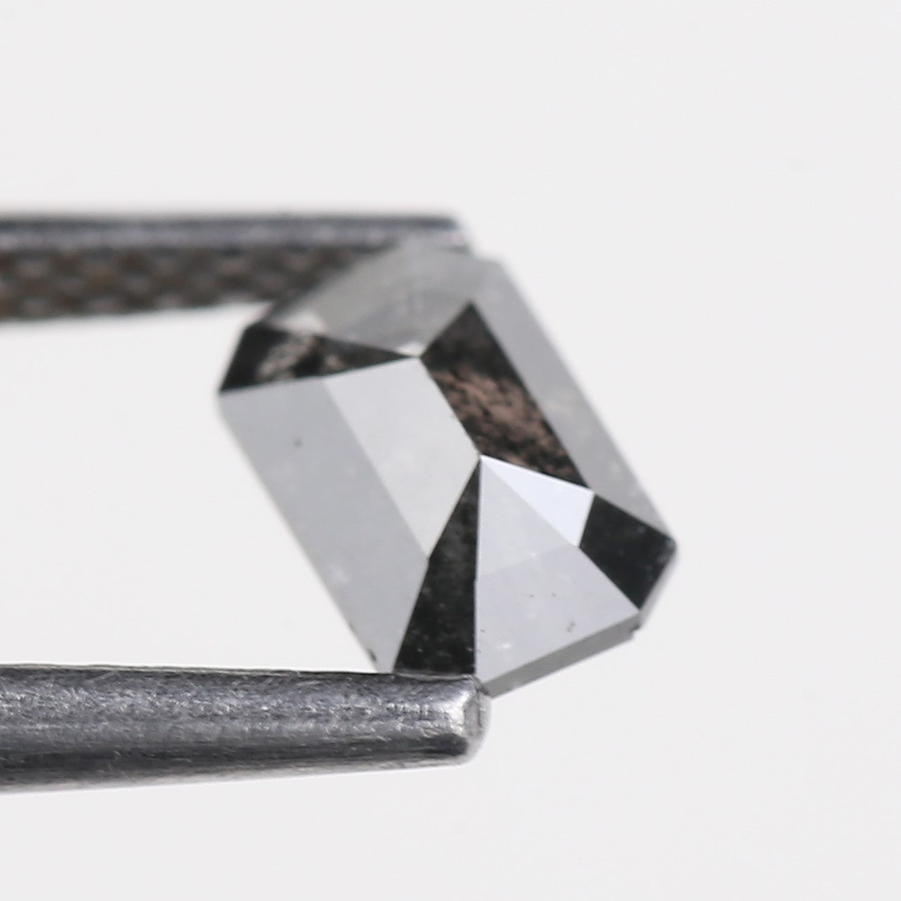 0.64 Carat Natural Fancy Black Emerald Cut Salt and Pepper Diamond 6 MM