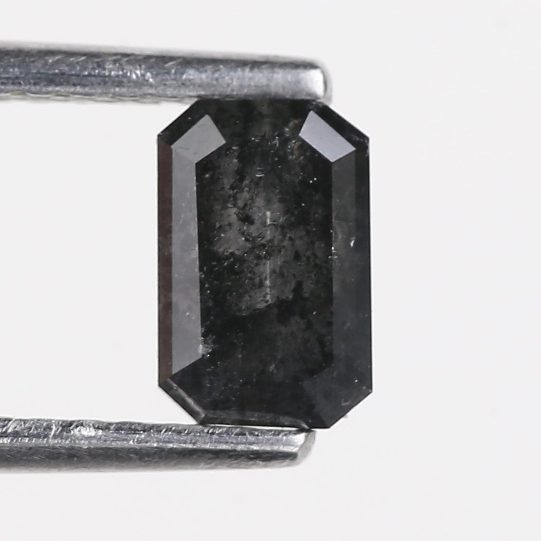 0.64 Carat Natural Fancy Black Emerald Cut Salt and Pepper Diamond 6 MM