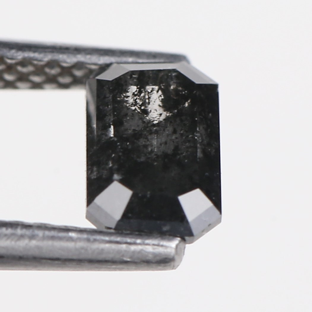 0.64 Carat Natural Fancy Black Emerald Cut Salt and Pepper Diamond 6 MM