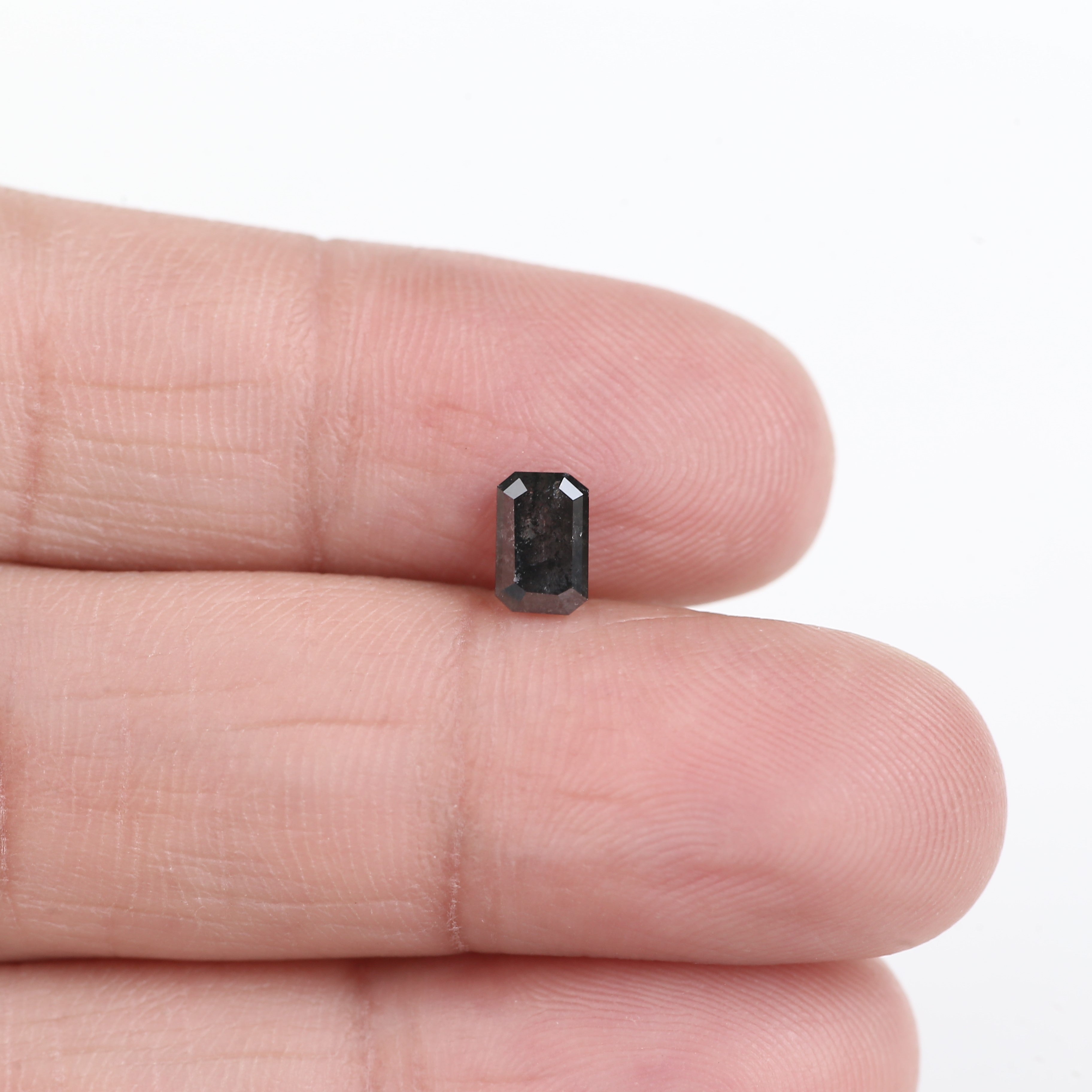 0.64 Carat Natural Fancy Black Emerald Cut Salt and Pepper Diamond 6 MM
