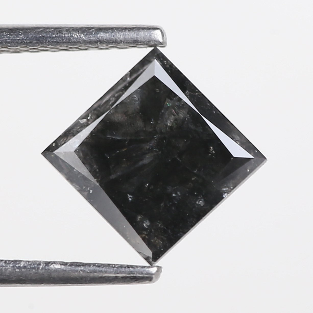 1.52 Ct Natural Black Princess Cut Salt and Pepper Diamond 6.47 MM