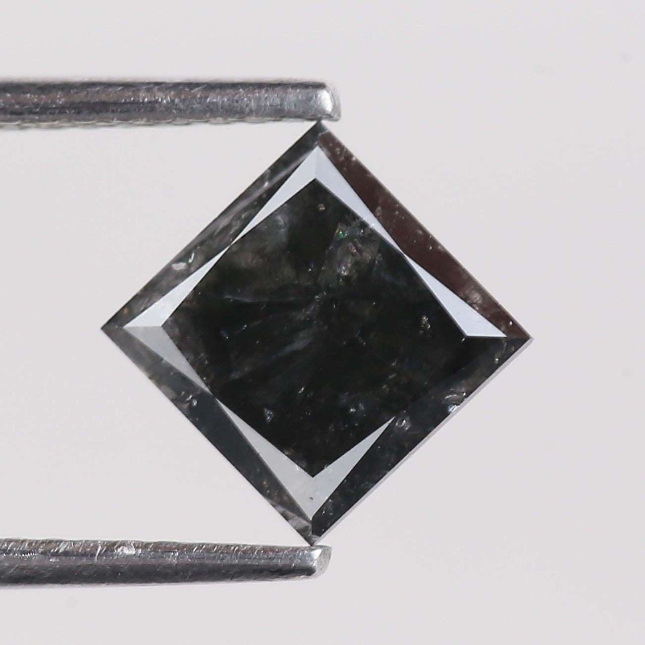 1.52 Ct Natural Black Princess Cut Salt and Pepper Diamond 6.47 MM
