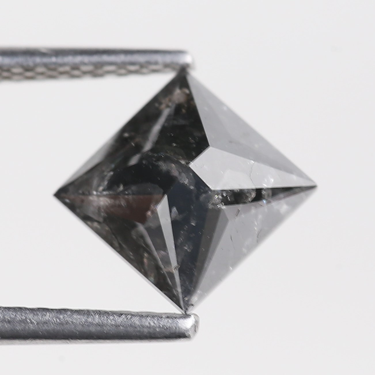 1.52 Ct Natural Black Princess Cut Salt and Pepper Diamond 6.47 MM