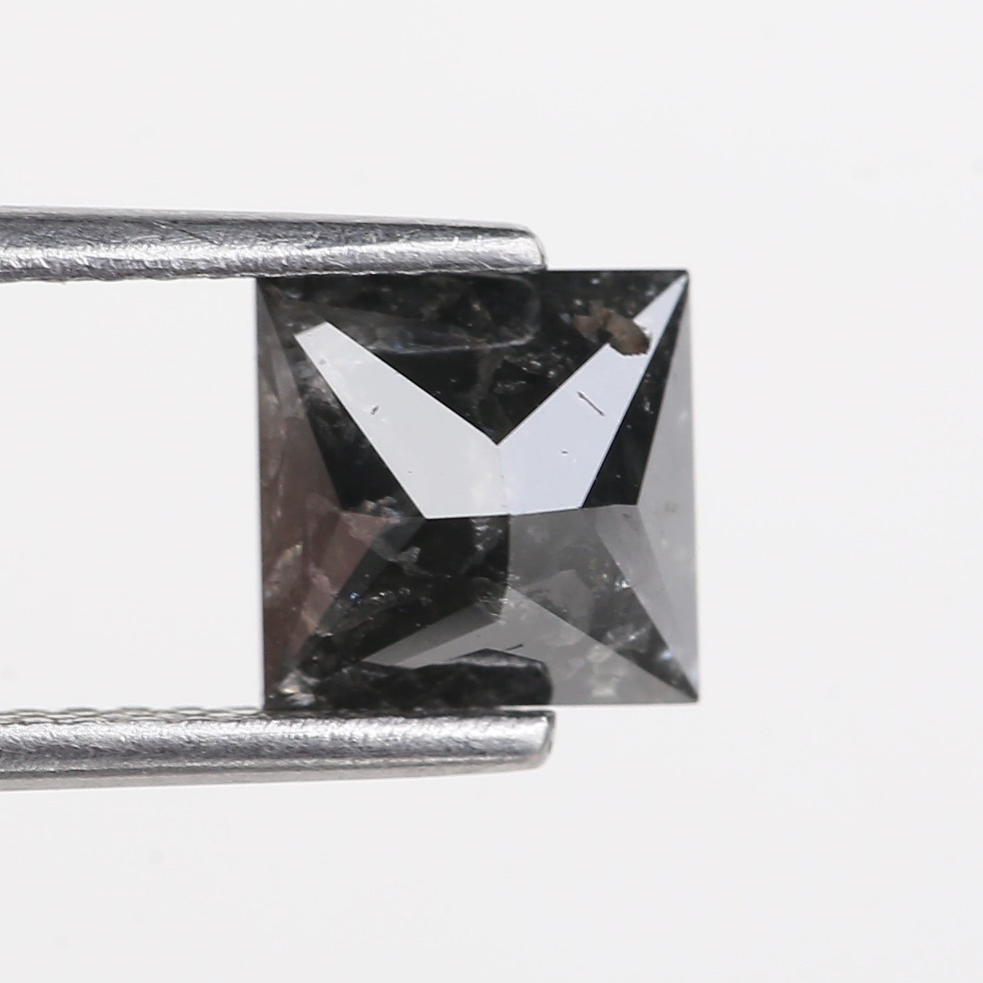 1.52 Ct Natural Black Princess Cut Salt and Pepper Diamond 6.47 MM