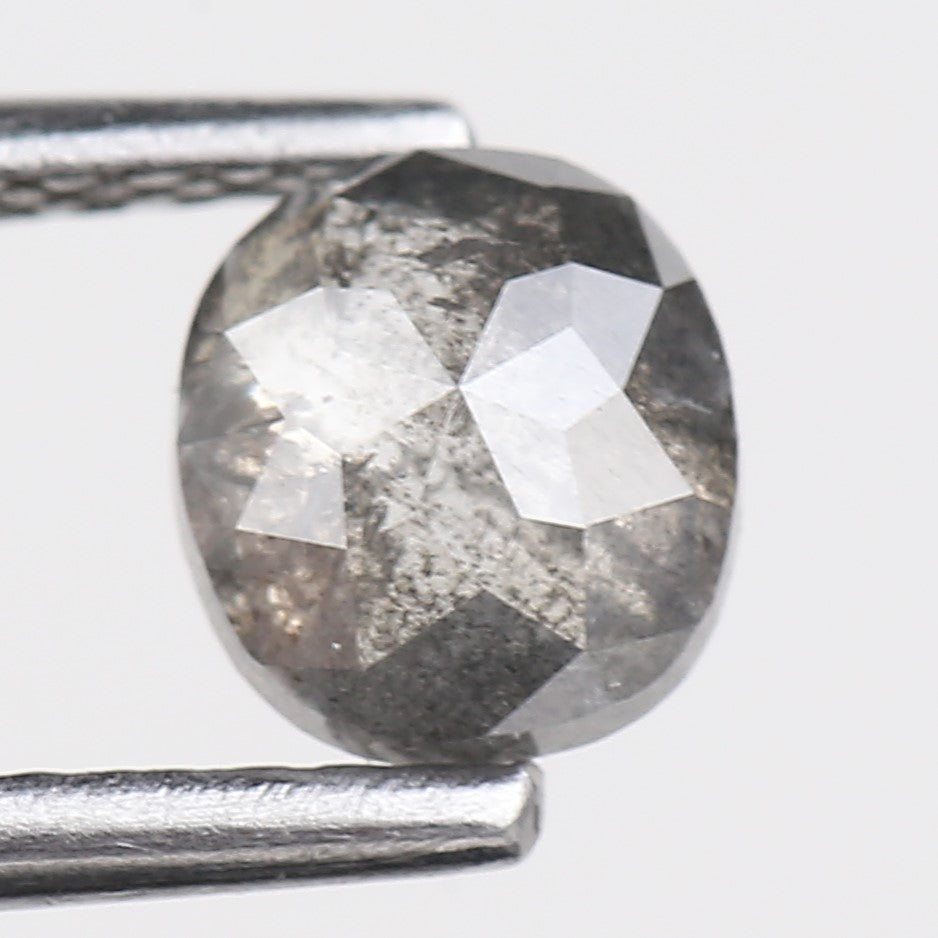 0.78 Carat Natural Grey Oval Rose Cut Loose Salt Pepper Diamond 5.55 MM