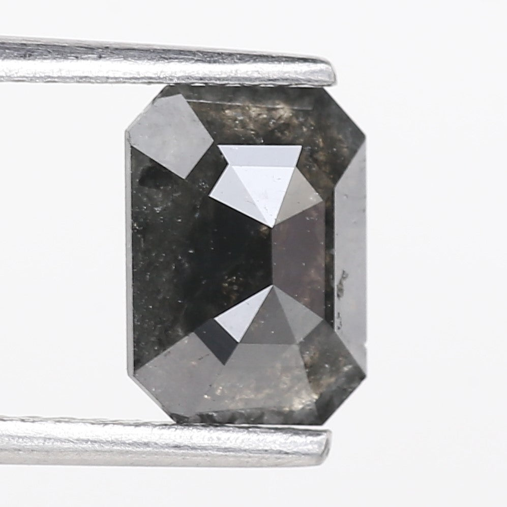 1.18 Carat Natural Black Emerald Cut Loose Salt and Pepper Diamond 7.97 MM