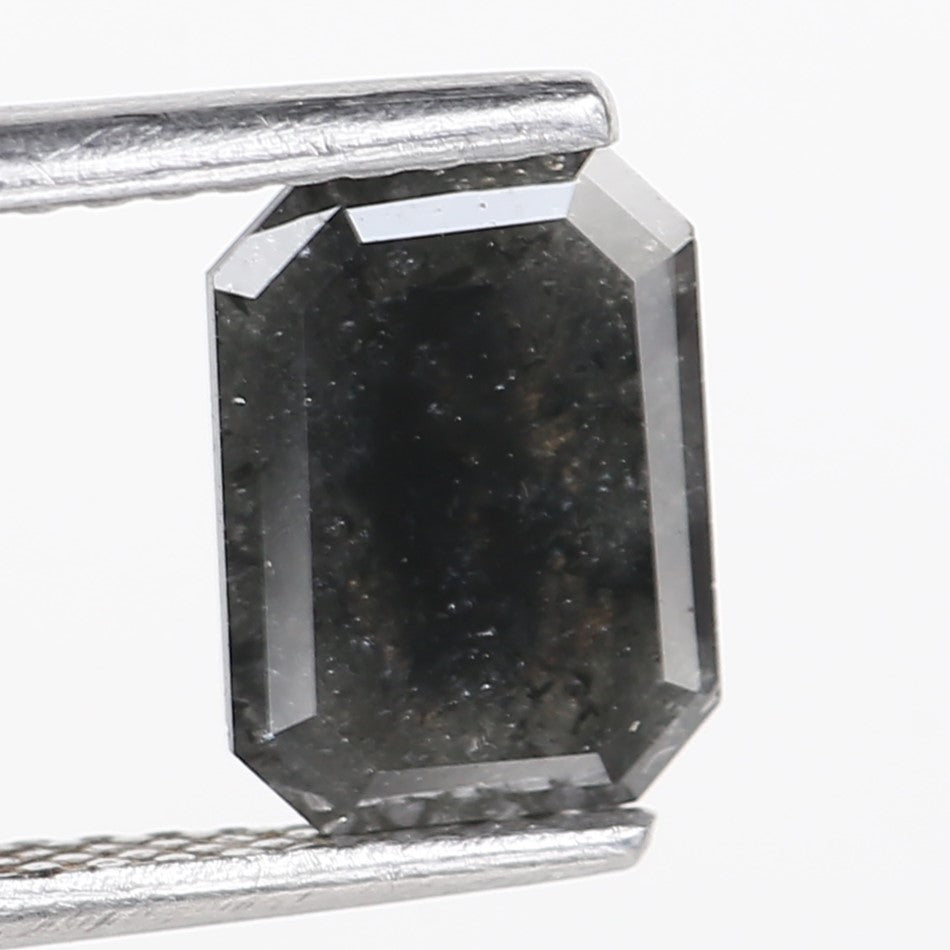 1.18 Carat Natural Black Emerald Cut Loose Salt and Pepper Diamond 7.97 MM