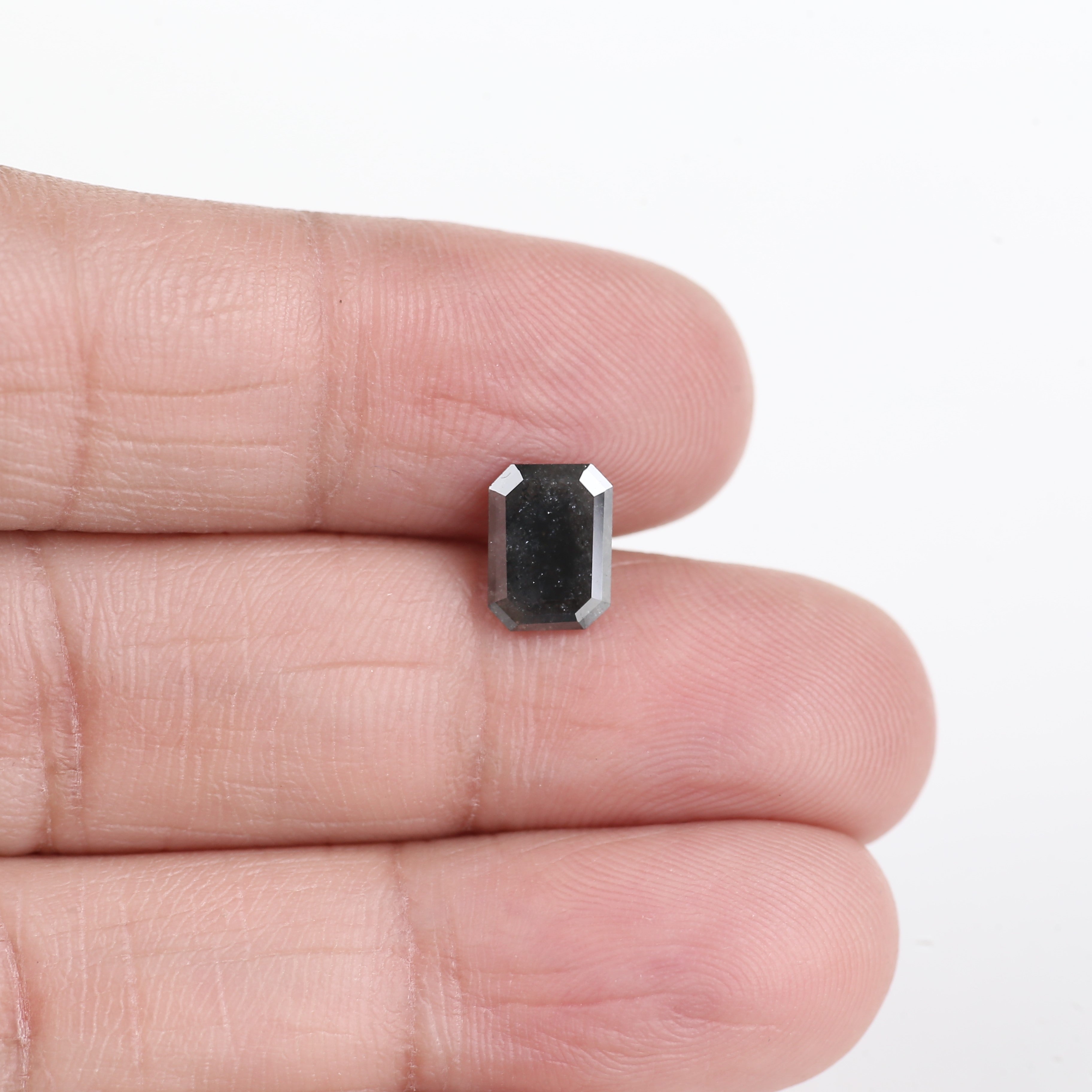 1.18 Carat Natural Black Emerald Cut Loose Salt and Pepper Diamond 7.97 MM