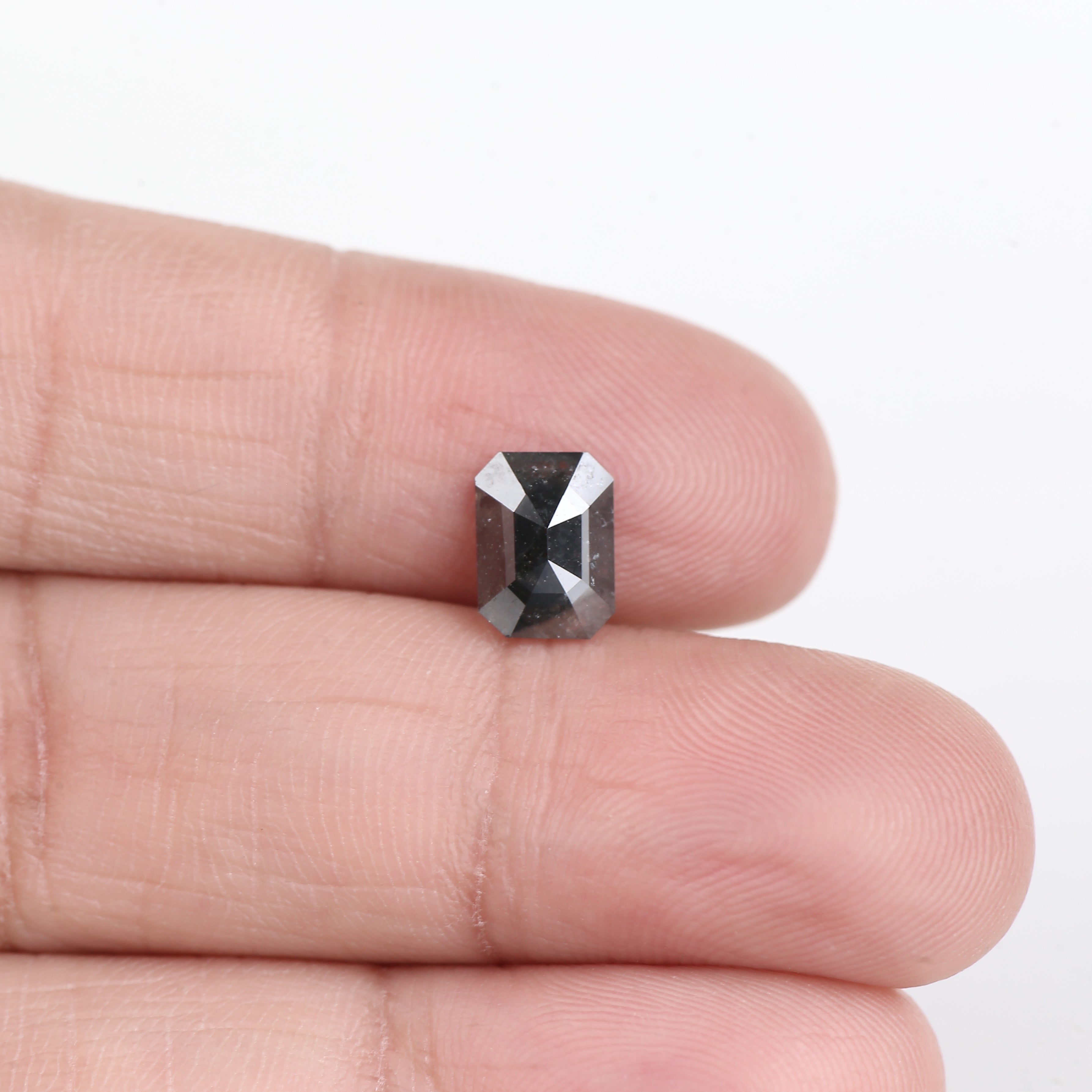 1.18 Carat Natural Black Emerald Cut Loose Salt and Pepper Diamond 7.97 MM