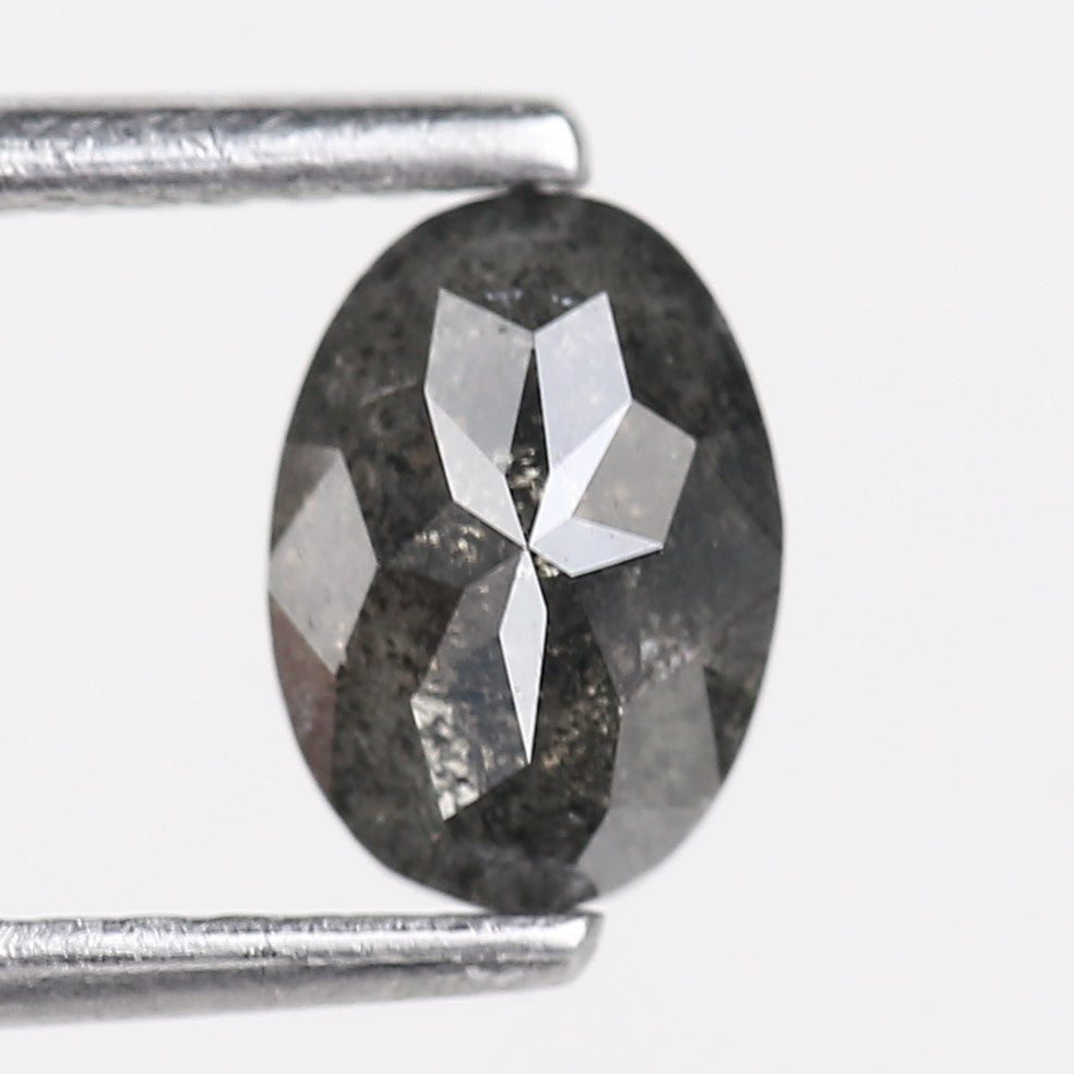 0.84 Carat Natural Black Oval Cut Salt Pepper Diamond 6.75 MM