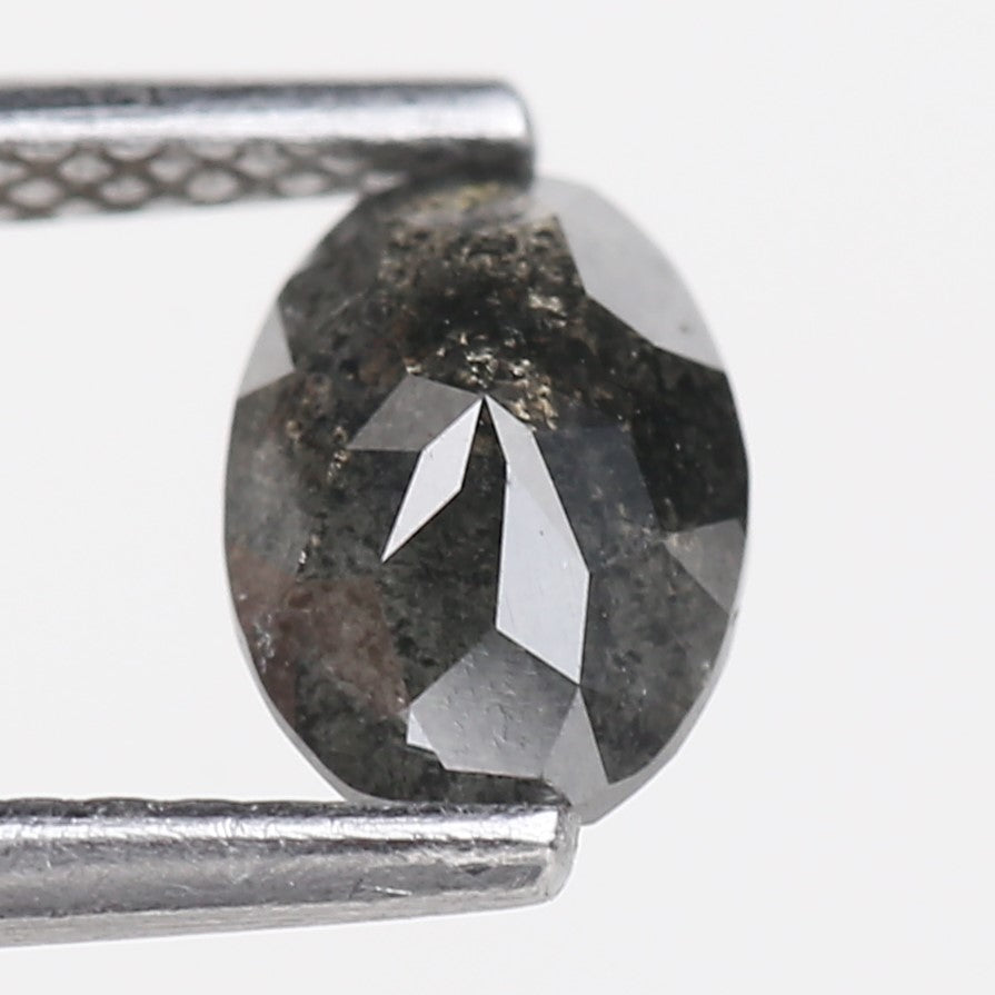 0.84 Carat Natural Black Oval Cut Salt Pepper Diamond 6.75 MM