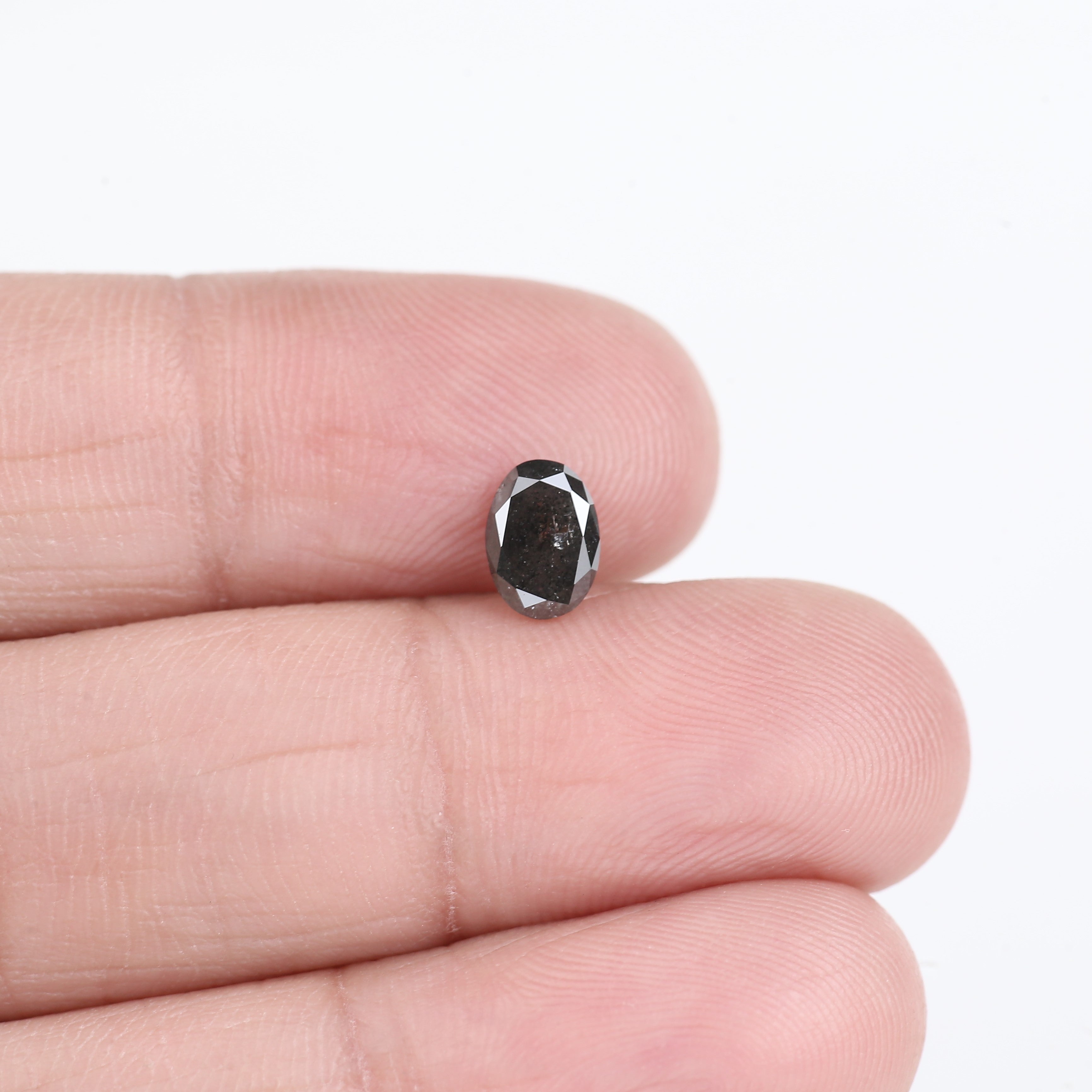 0.84 Carat Natural Black Oval Cut Salt Pepper Diamond 6.75 MM