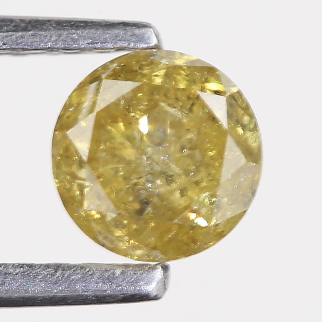 0.59 Carat Natural Salt And Pepper Round Cut Yellow Diamond 4.97 MM