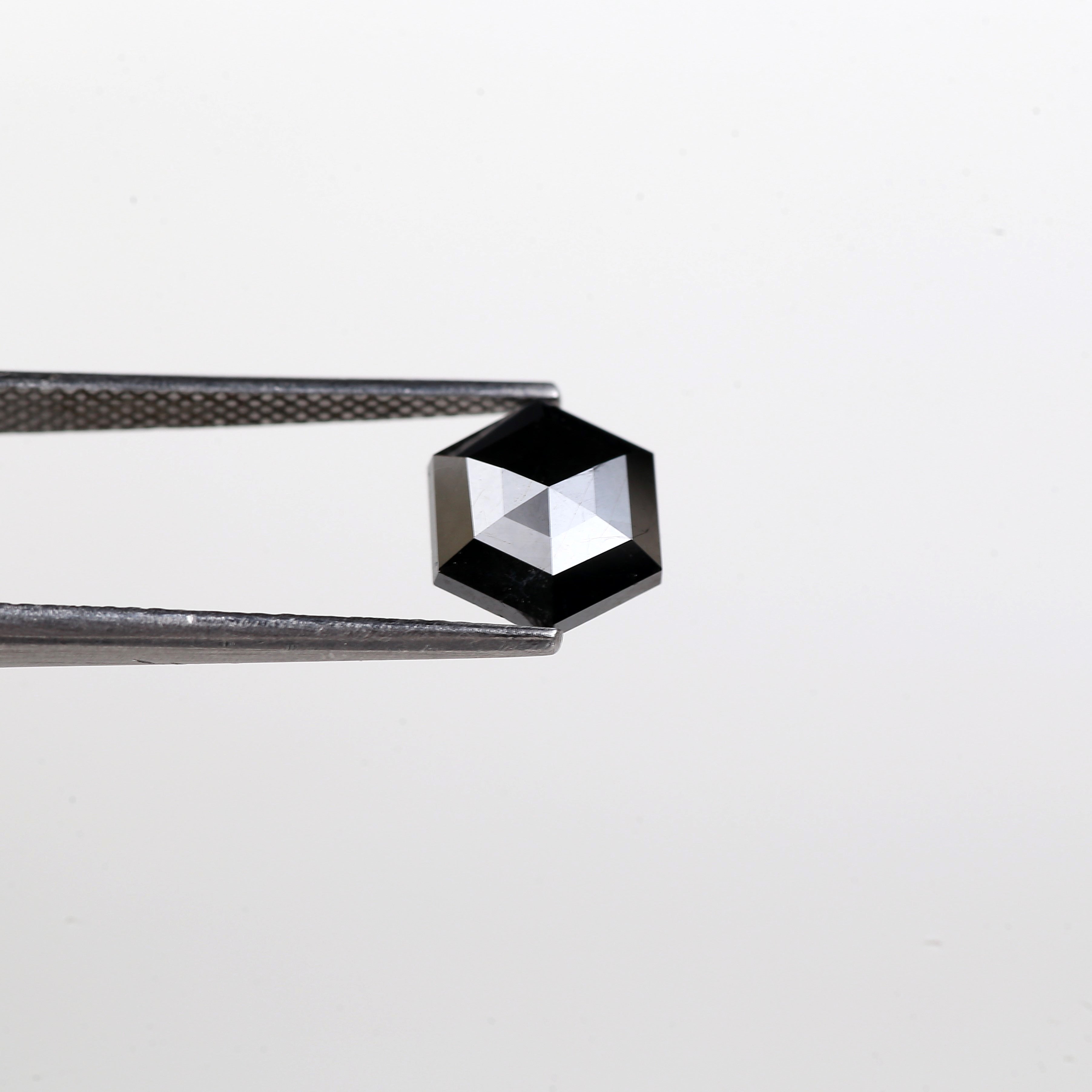 1.73 Carat Natural Hexagon Step Cut Black Diamond 7.90 MM