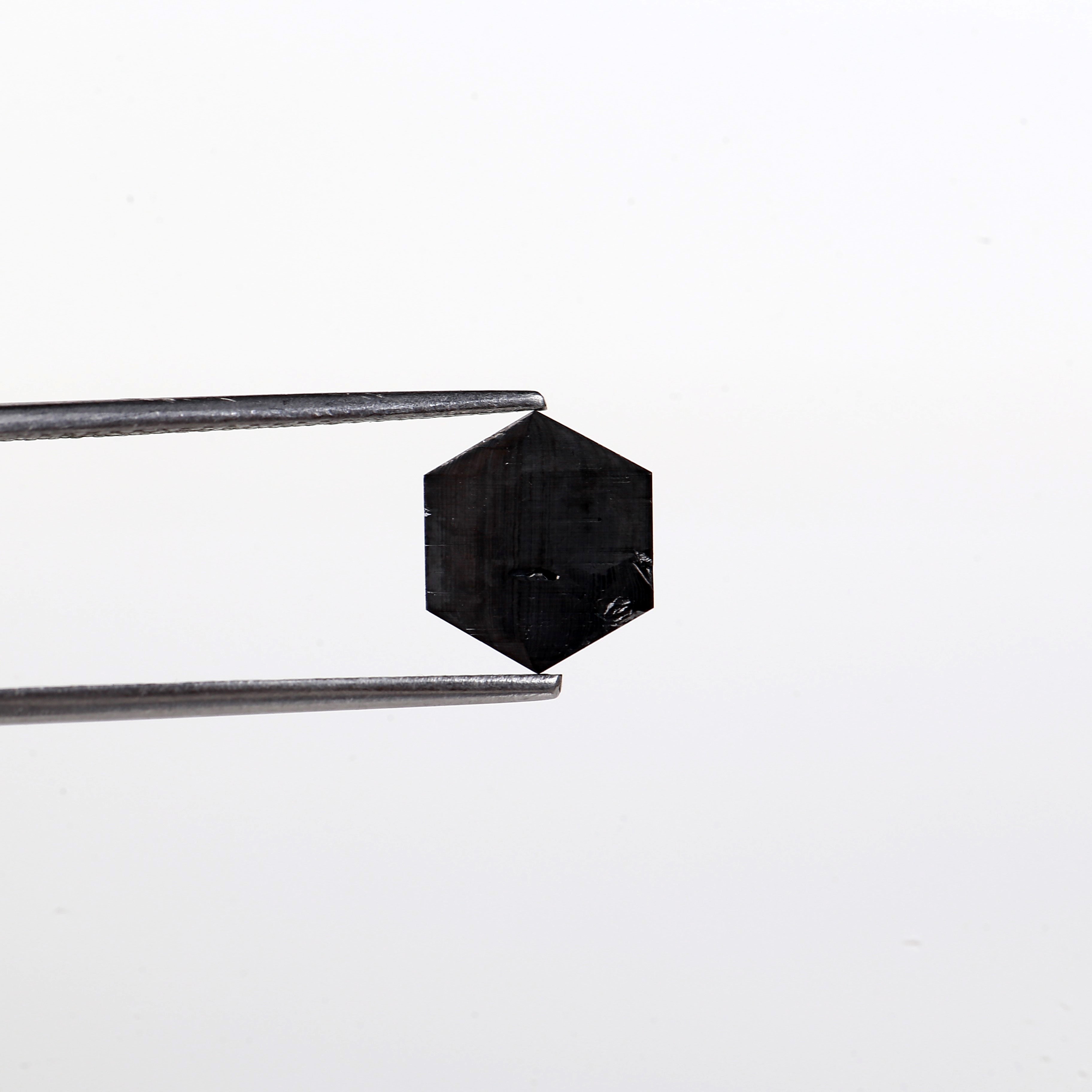1.73 Carat Natural Hexagon Step Cut Black Diamond 7.90 MM