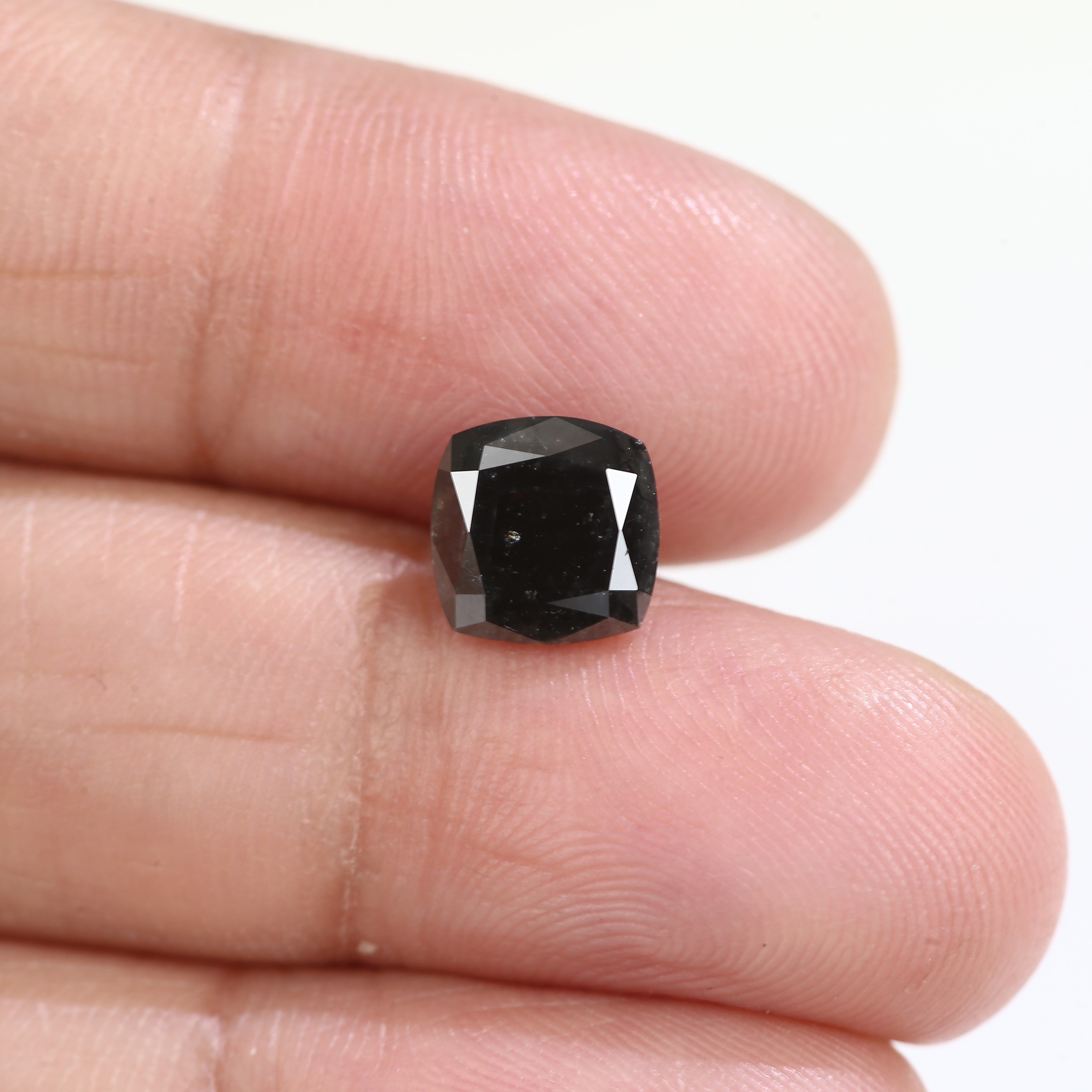 2.10 Carat Natural Cushion Cut Fancy Black Salt And Pepper Diamond 7.45 MM