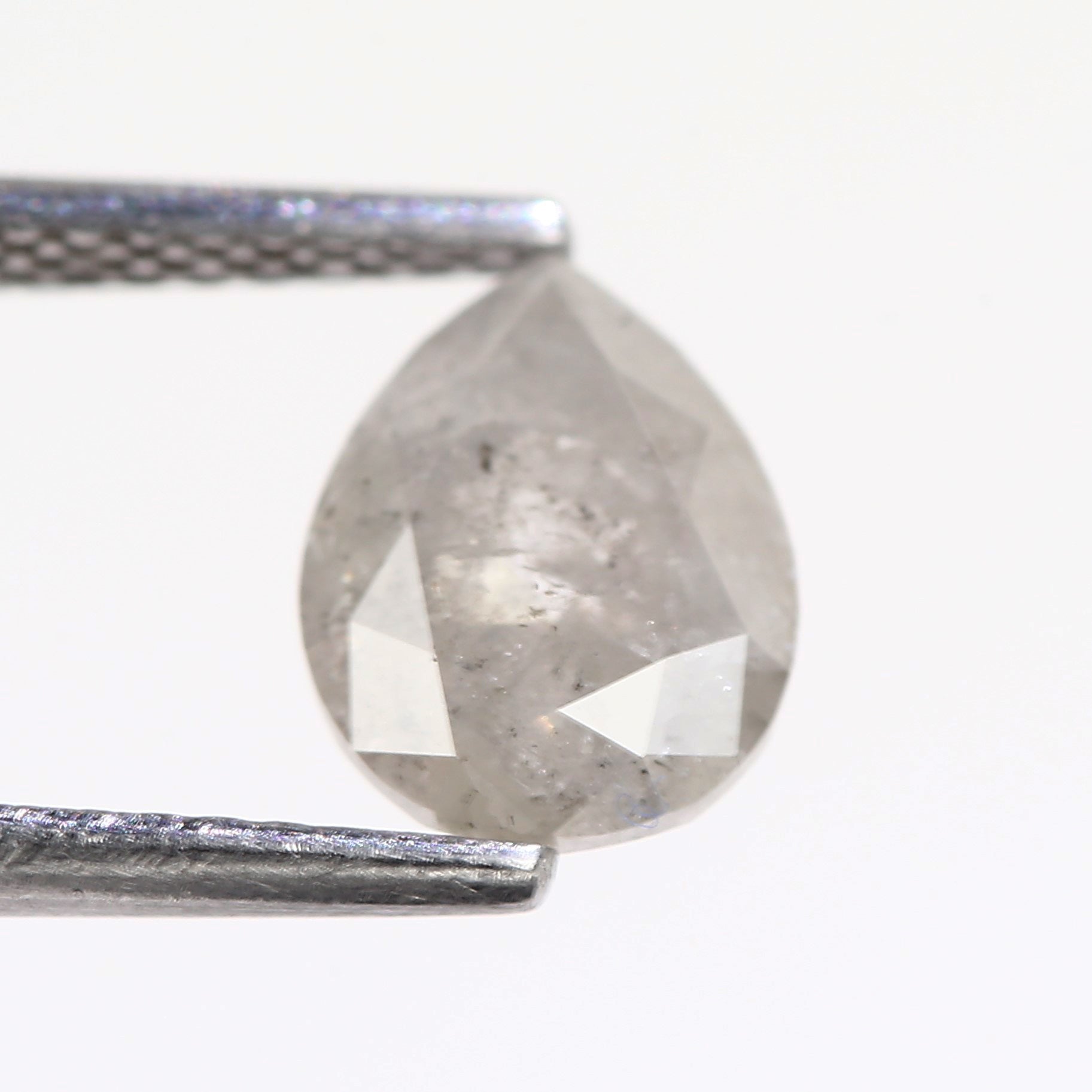 1.41 Carat Natural Brilliant Pear Rose Cut Gray Salt And Pepper Diamond 8.17 MM