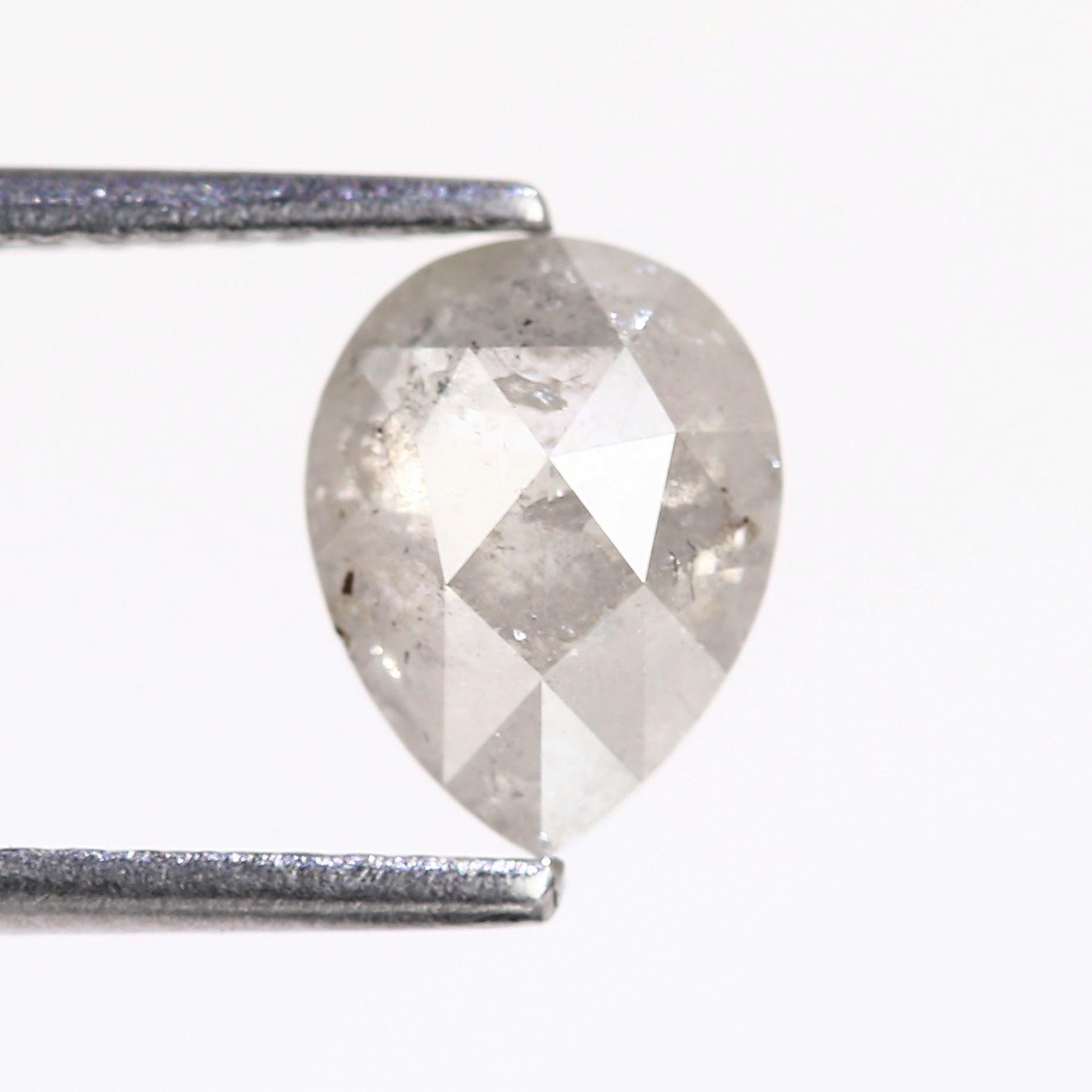 1.41 Carat Natural Brilliant Pear Rose Cut Gray Salt And Pepper Diamond 8.17 MM