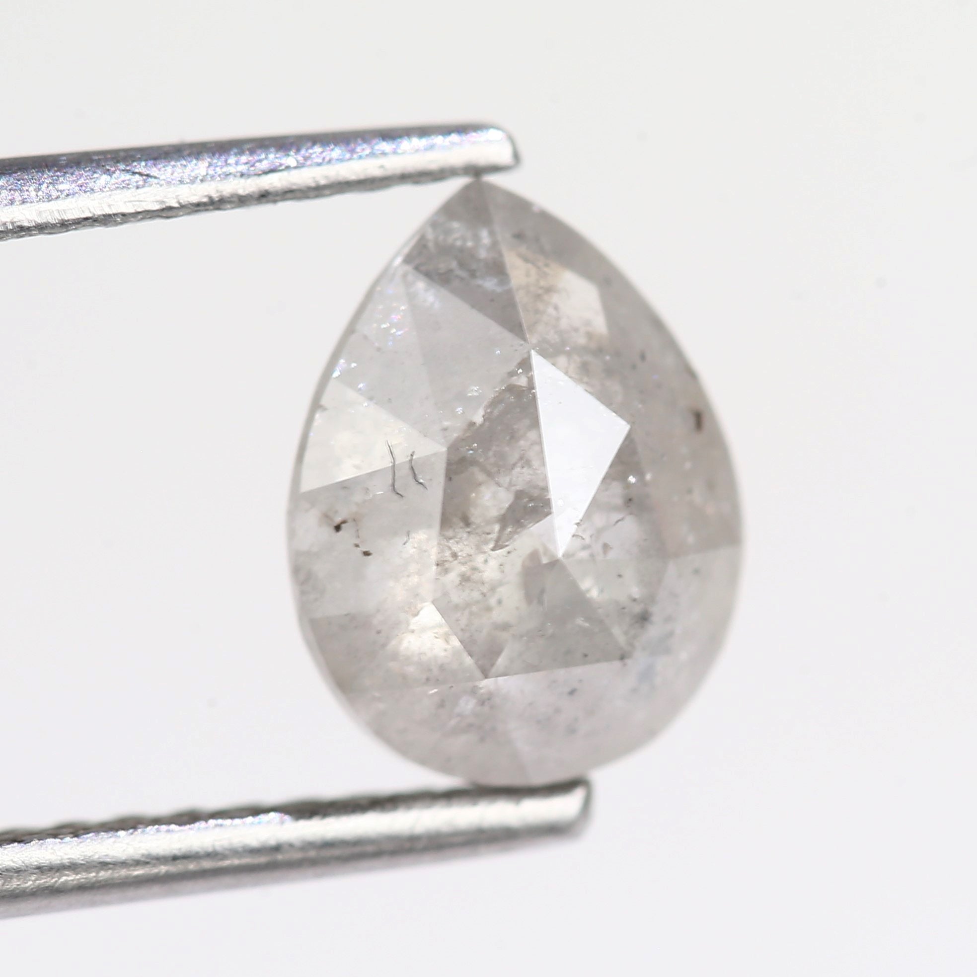 1.41 Carat Natural Brilliant Pear Rose Cut Gray Salt And Pepper Diamond 8.17 MM