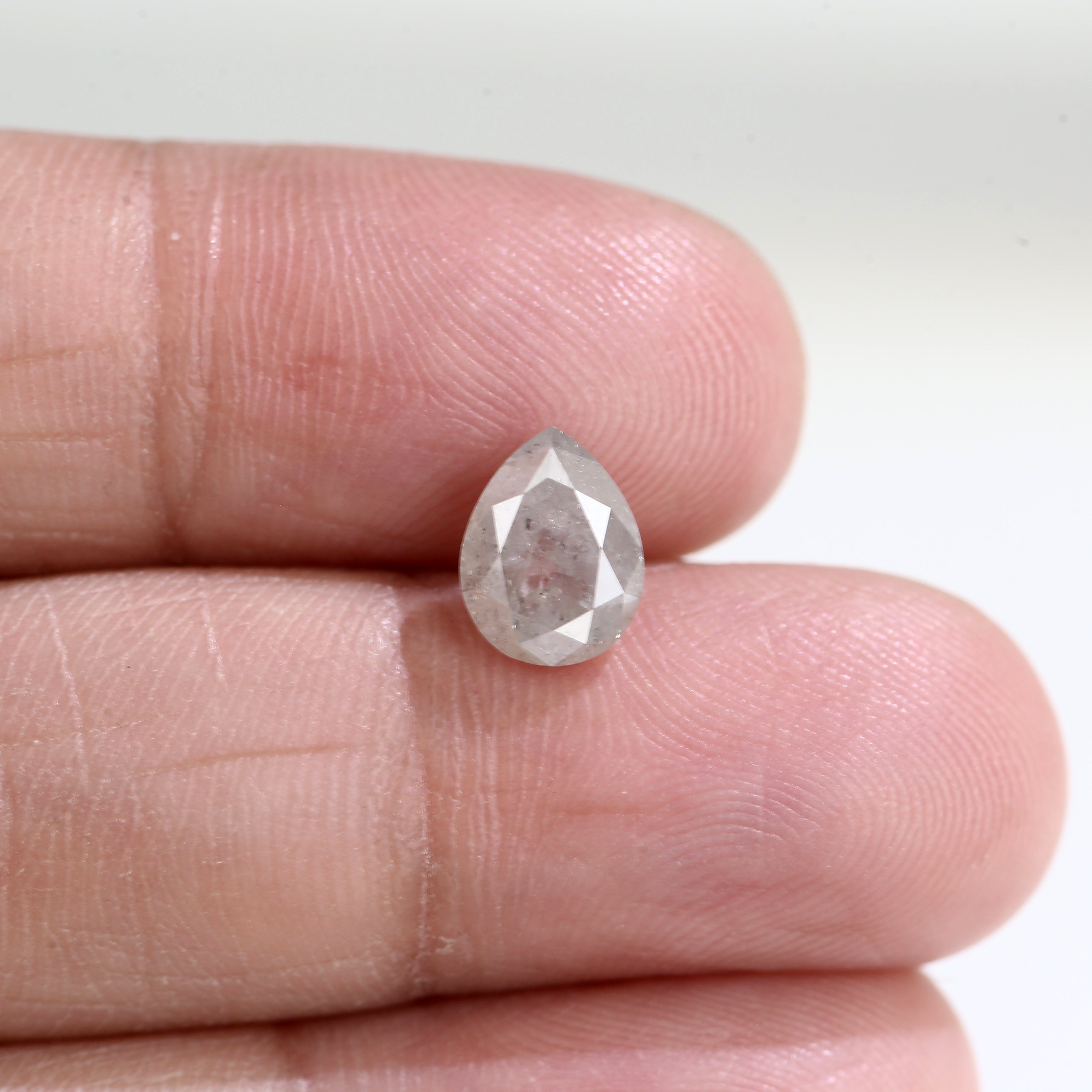 1.41 Carat Natural Brilliant Pear Rose Cut Gray Salt And Pepper Diamond 8.17 MM
