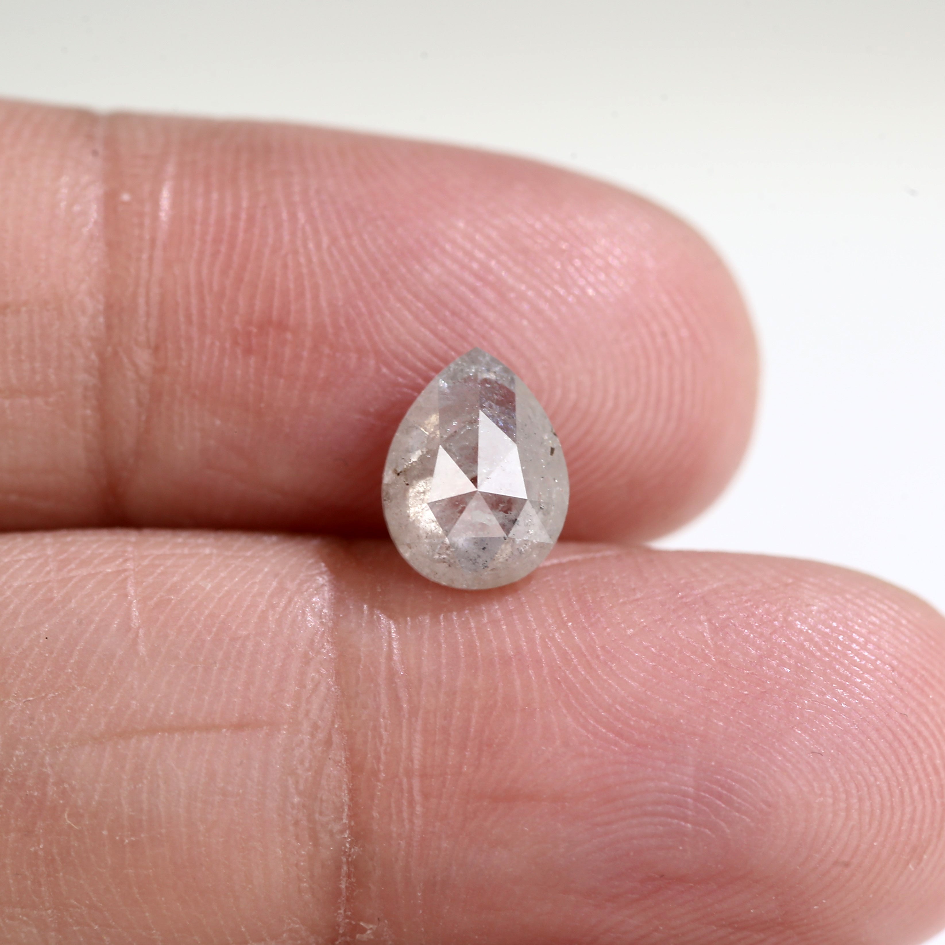 1.41 Carat Natural Brilliant Pear Rose Cut Gray Salt And Pepper Diamond 8.17 MM