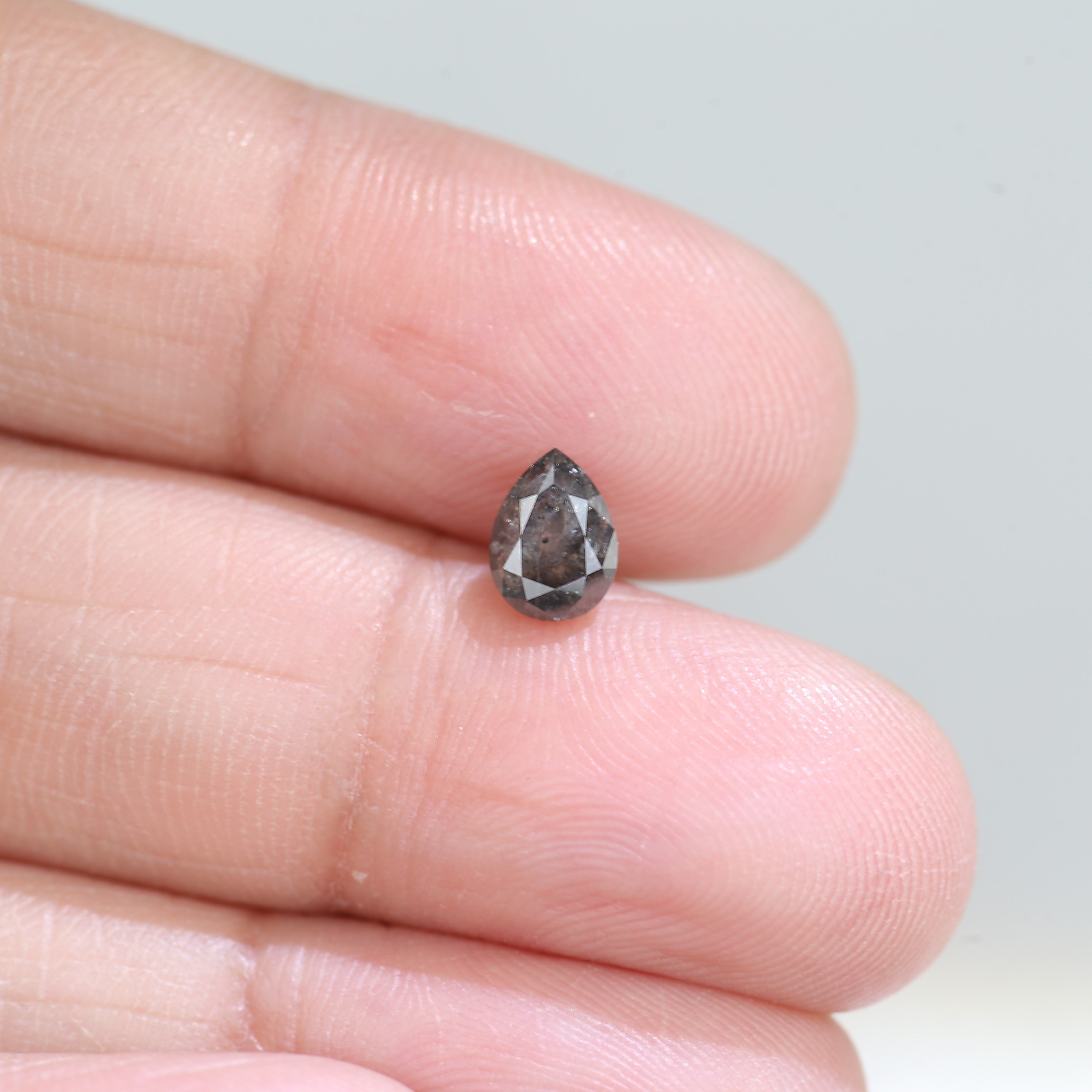 0.88 Carat Natural Gray Brilliant Pear Salt And Pepper Diamond 6.47 MM