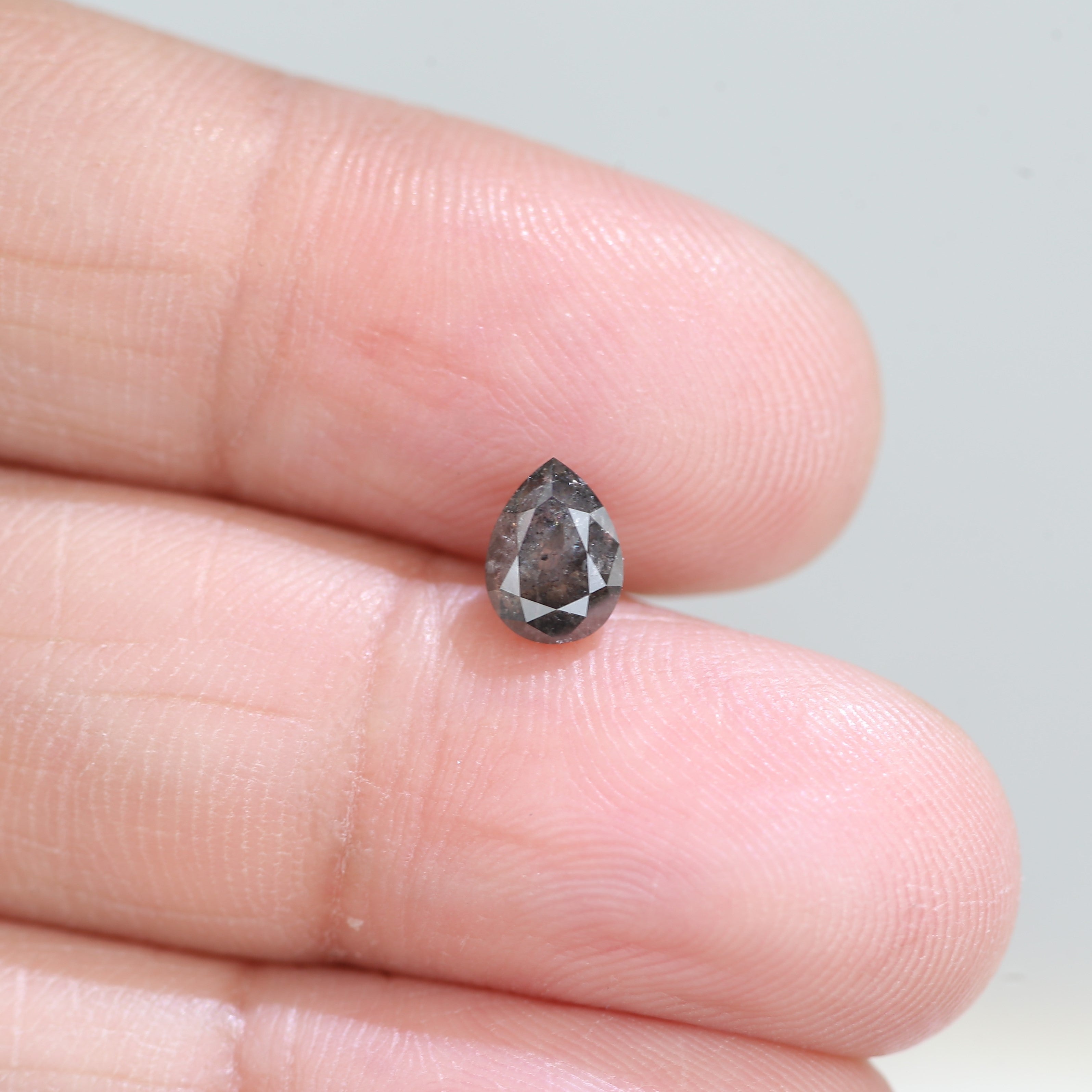 0.88 Carat Natural Gray Brilliant Pear Salt And Pepper Diamond 6.47 MM