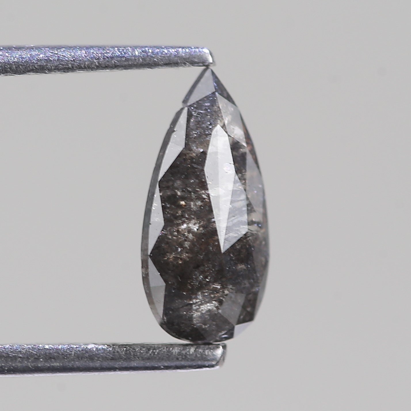 0.74 Carat Salt and Pepper Rose Cut Diamond Pear 9.20 MM