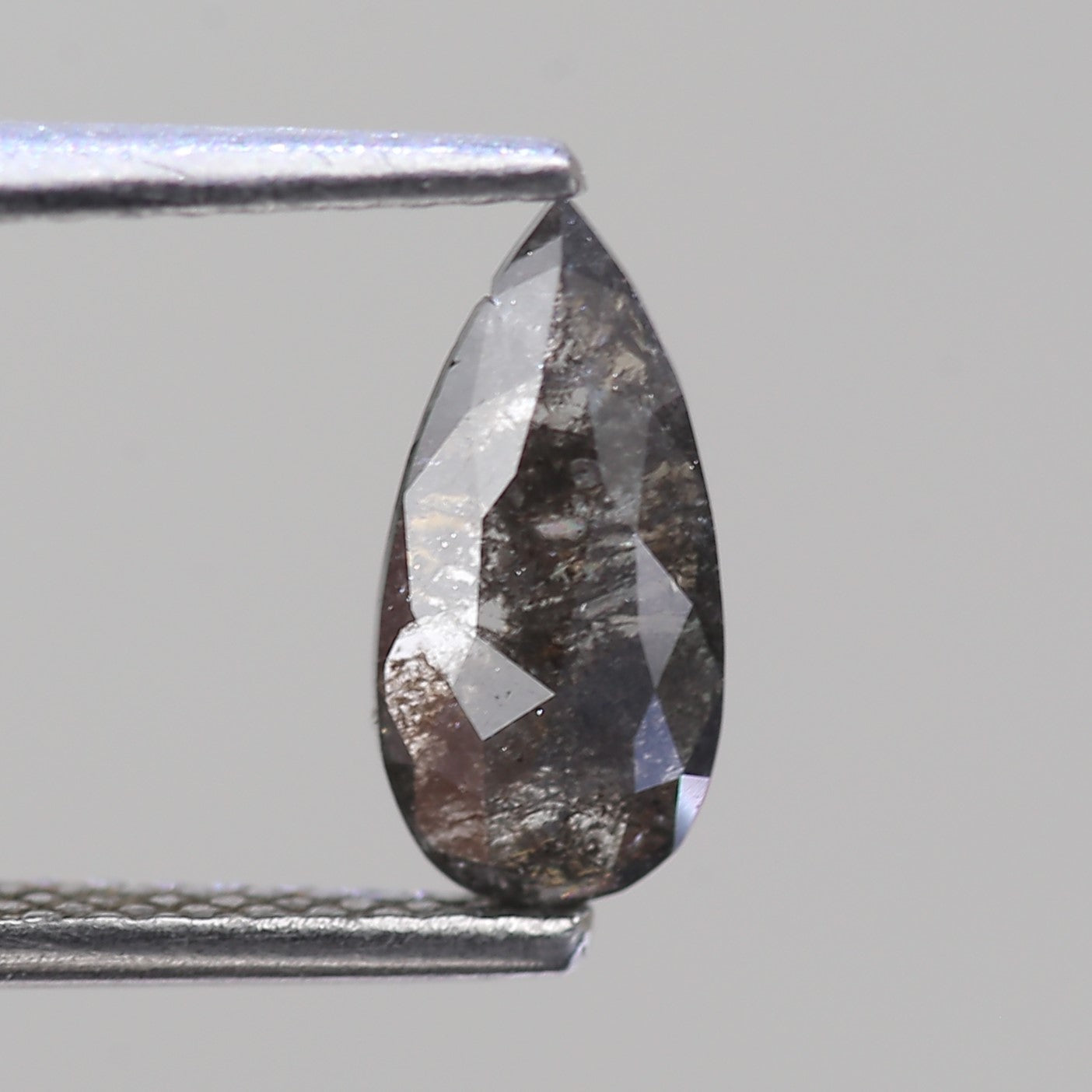 0.74 Carat Salt and Pepper Rose Cut Diamond Pear 9.20 MM