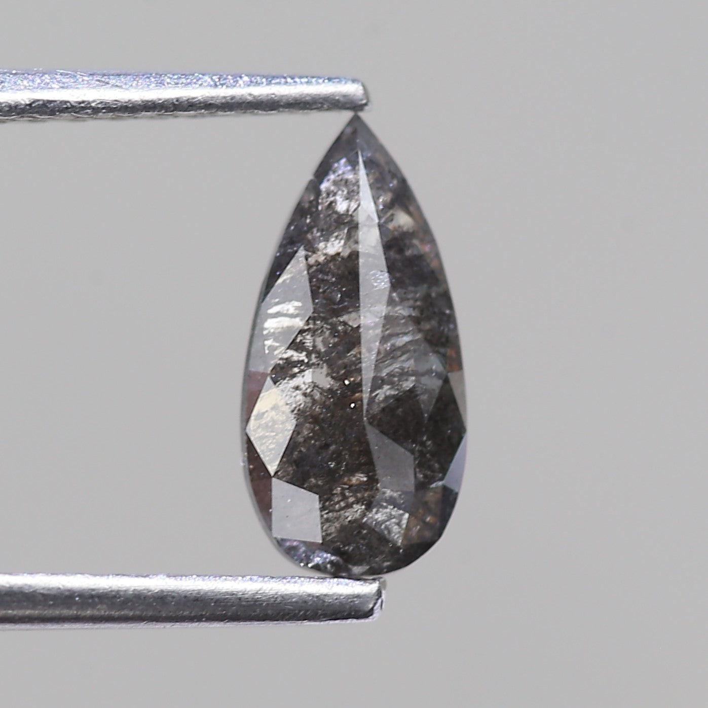 0.74 Carat Salt and Pepper Rose Cut Diamond Pear 9.20 MM