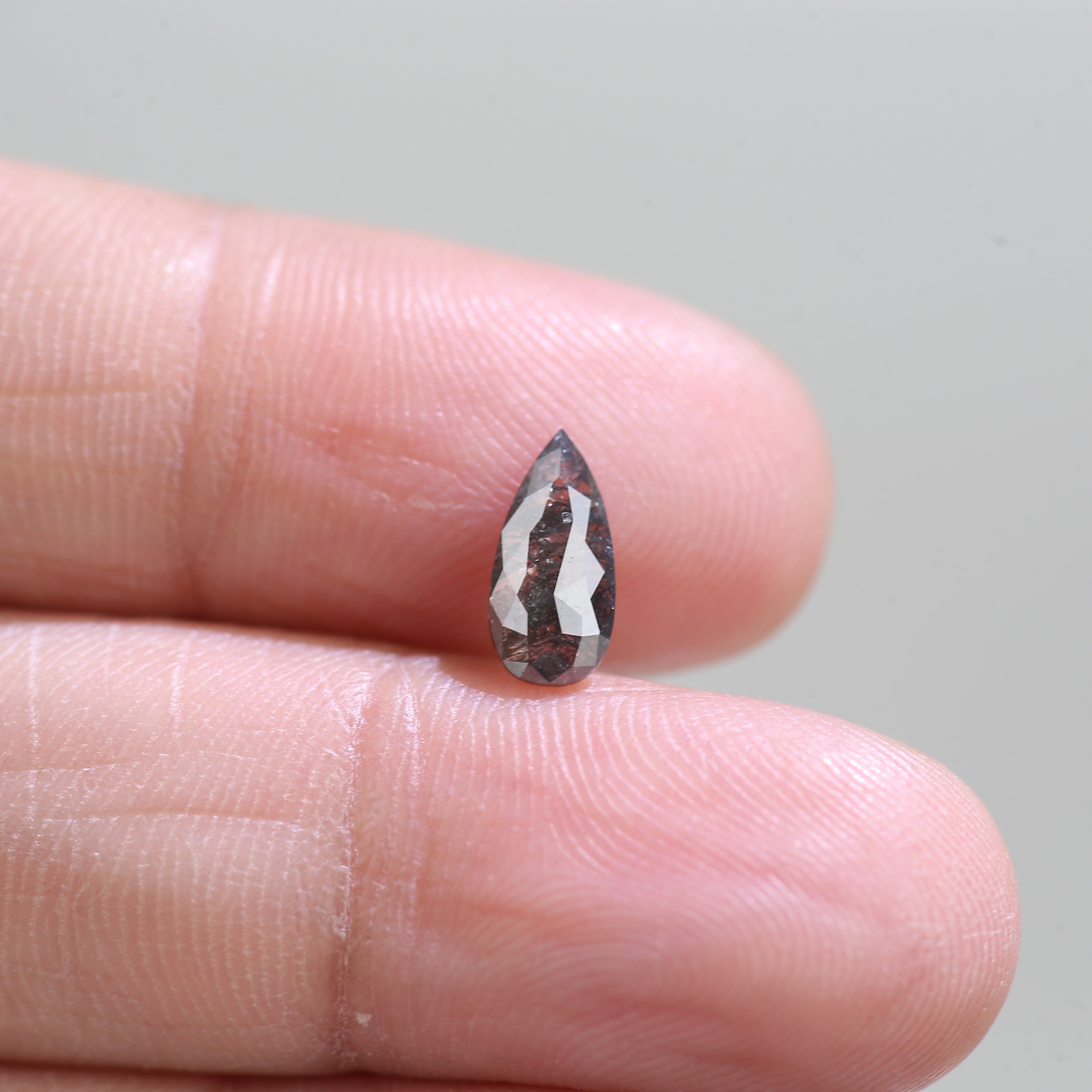 0.74 Carat Salt and Pepper Rose Cut Diamond Pear 9.20 MM