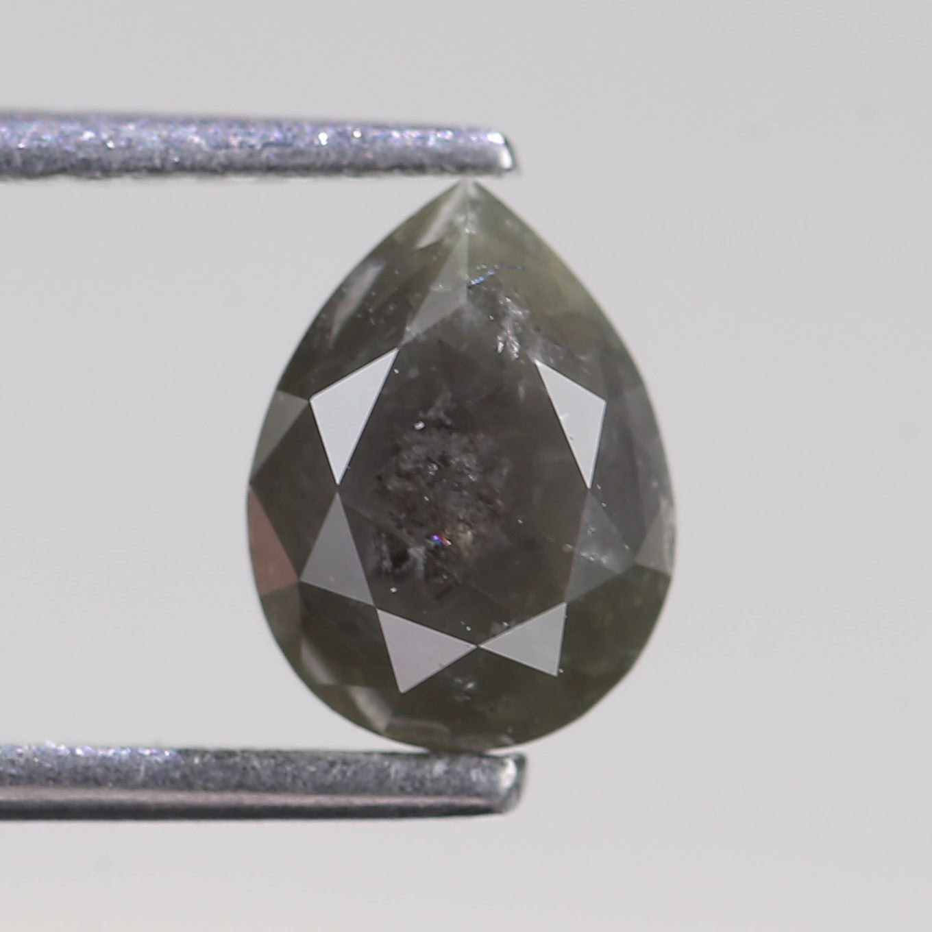 1.32 Carat Natural Salt And Pepper Pear Shape Gray Green Diamond 7.78 MM