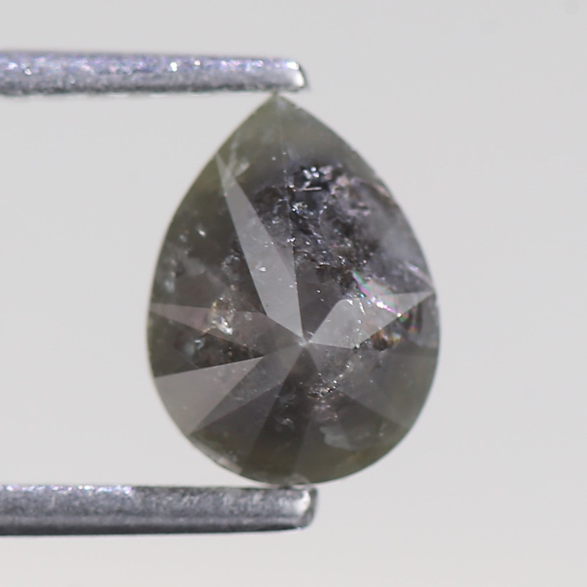 1.32 Carat Natural Salt And Pepper Pear Shape Gray Green Diamond 7.78 MM