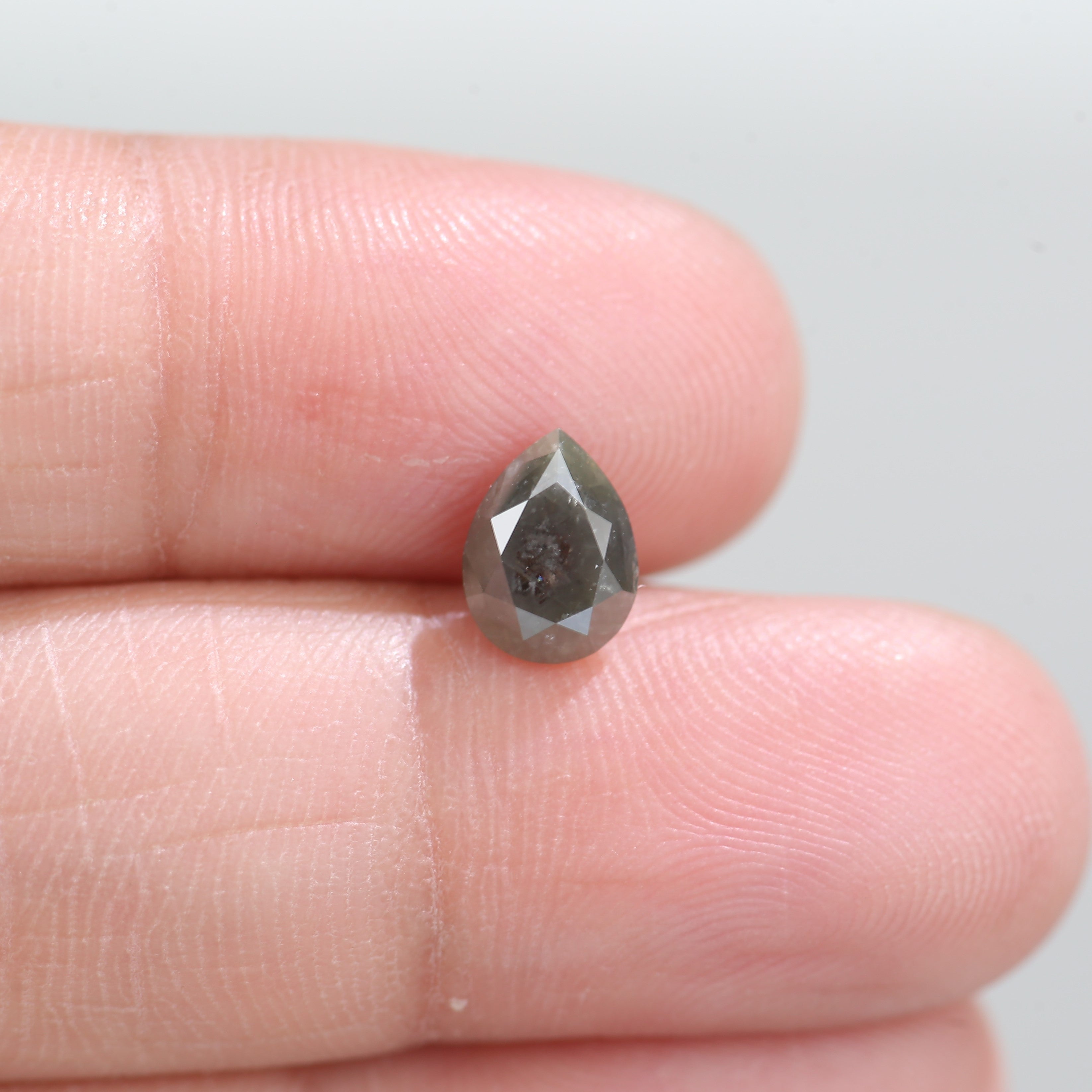 1.32 Carat Natural Salt And Pepper Pear Shape Gray Green Diamond 7.78 MM