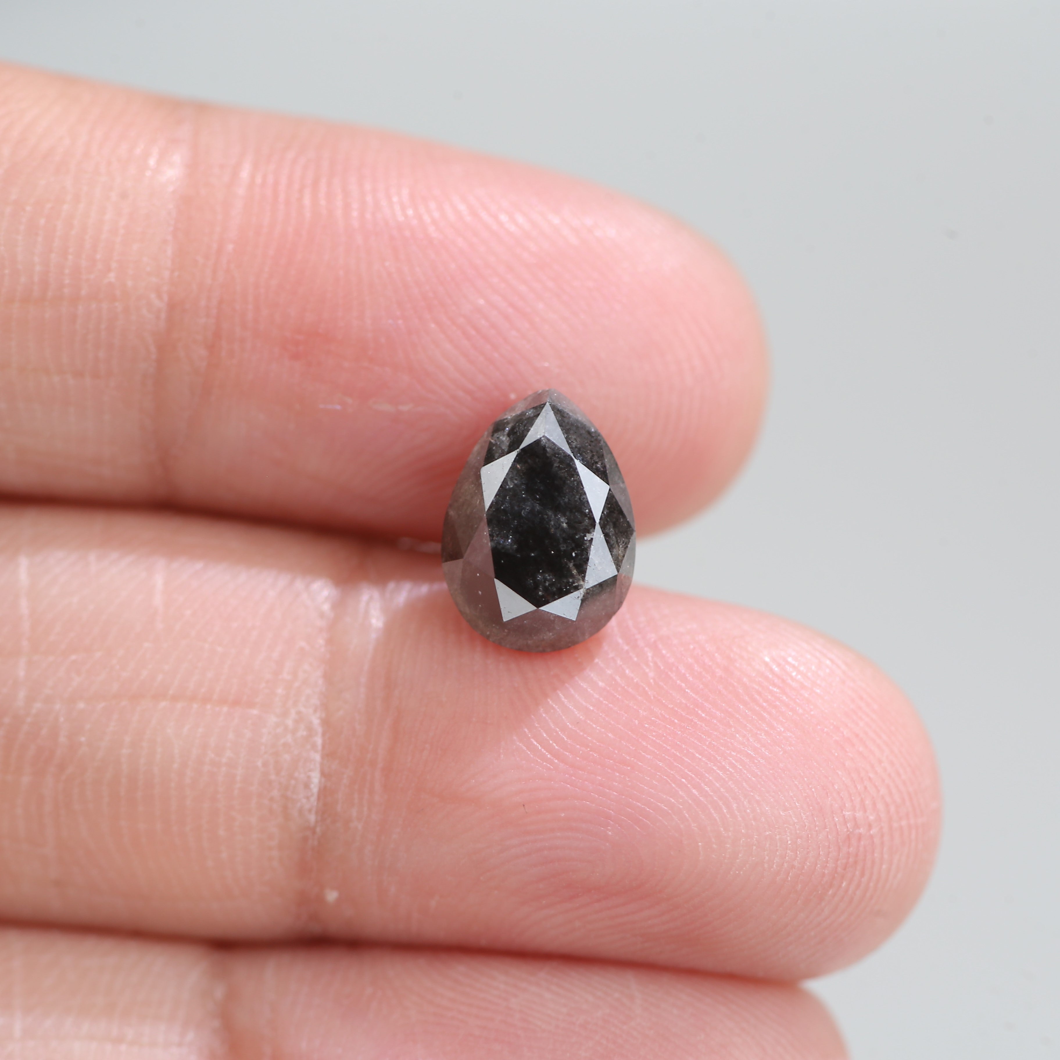 2.81 Carat Natural Salt And Pepper Pear Cut Gray Diamond 9.76 MM